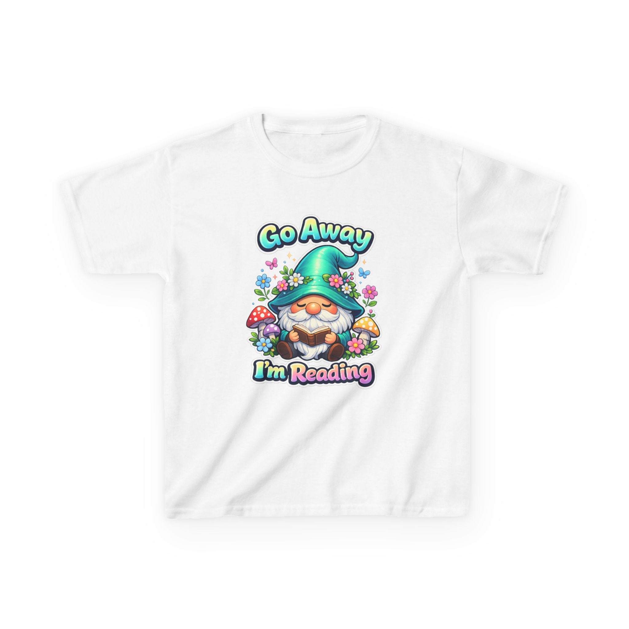 Kids Tee — "Go Away I'm Reading" Gnome Reading Shirt