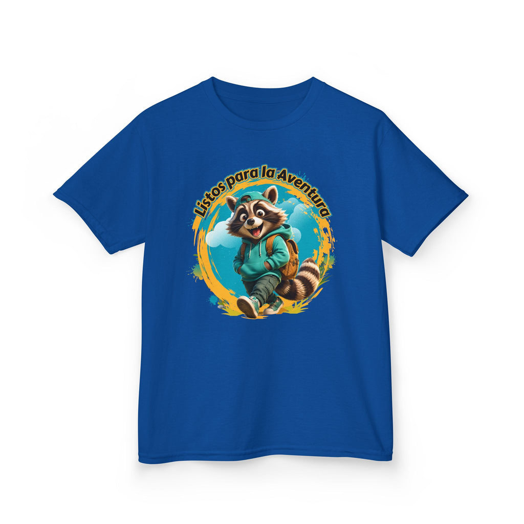 Kids Tee — "Listos para la Aventura" Cute Raccoon Explorer Graphic