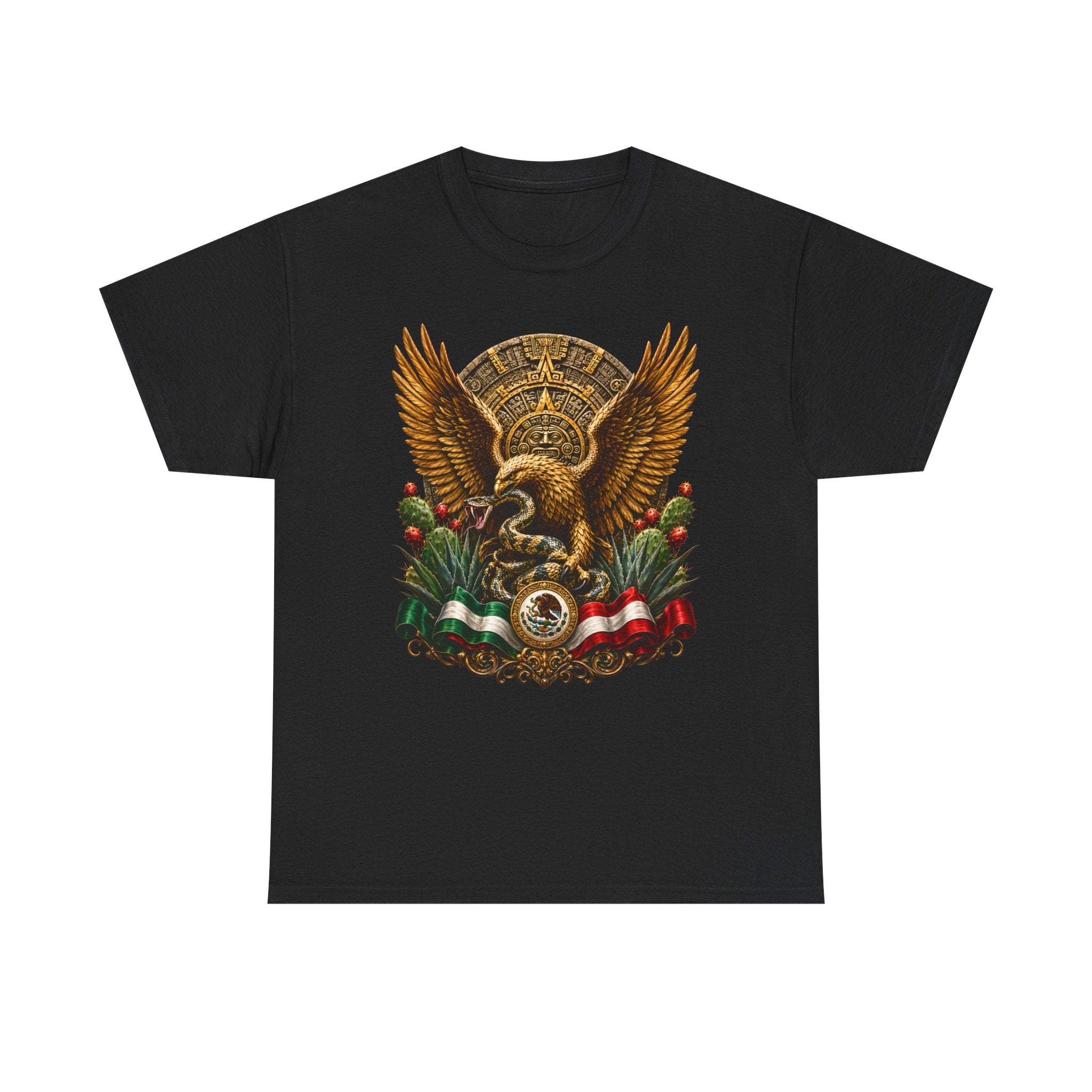 Mexican Eagle Crest T-Shirt — Aztec-Inspired Eagle with Mexican Flag Accents