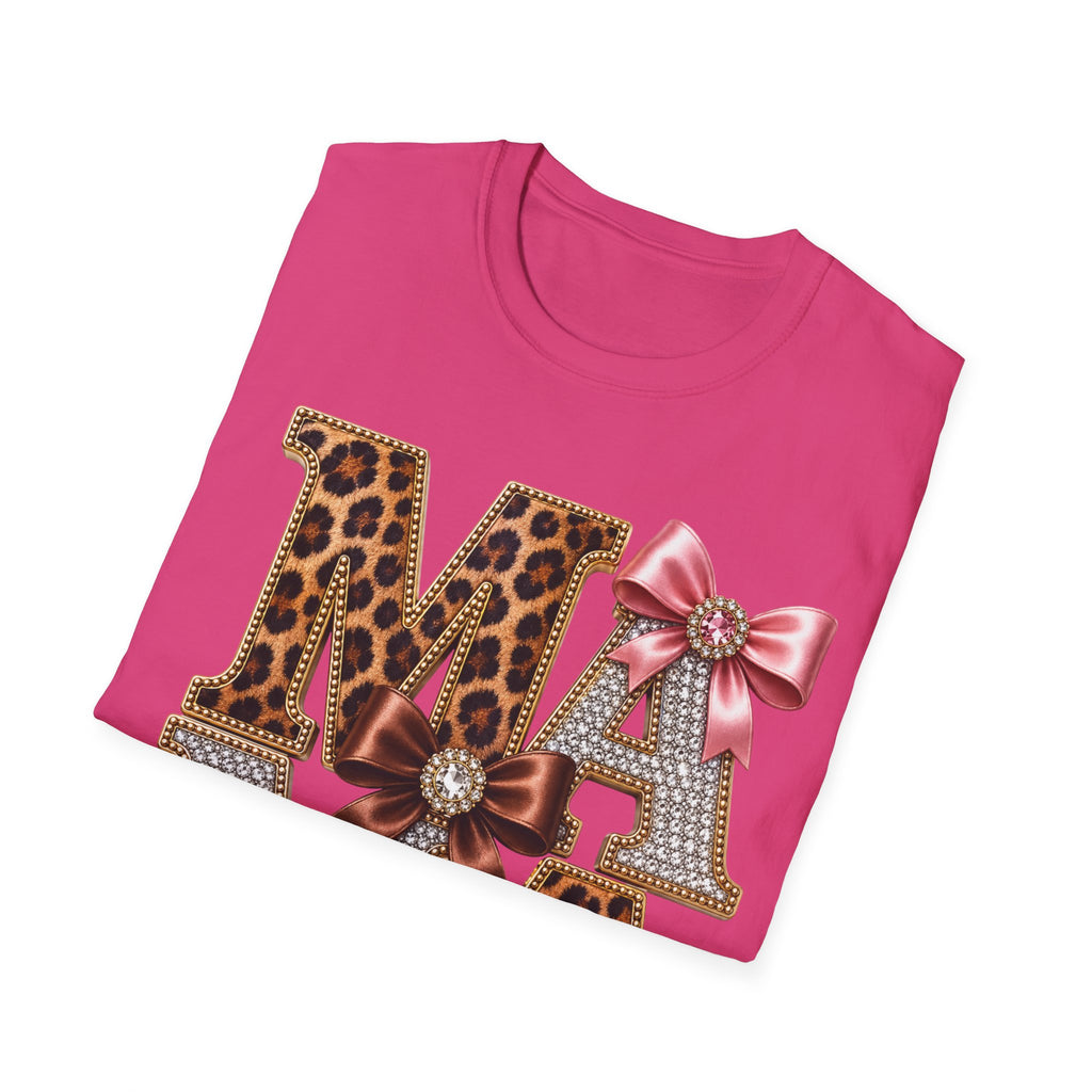 Mama Leopard & Bow T-Shirt — Sparkle Rhinestone Floral Mom Tee