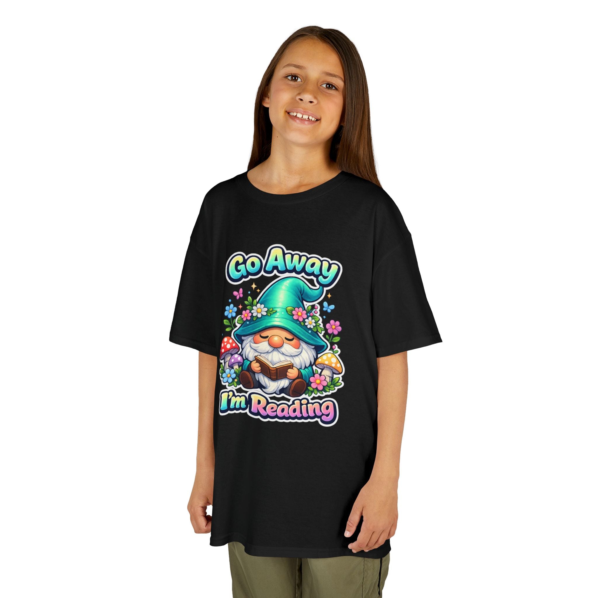 Kids Tee — "Go Away I'm Reading" Gnome Reading Shirt