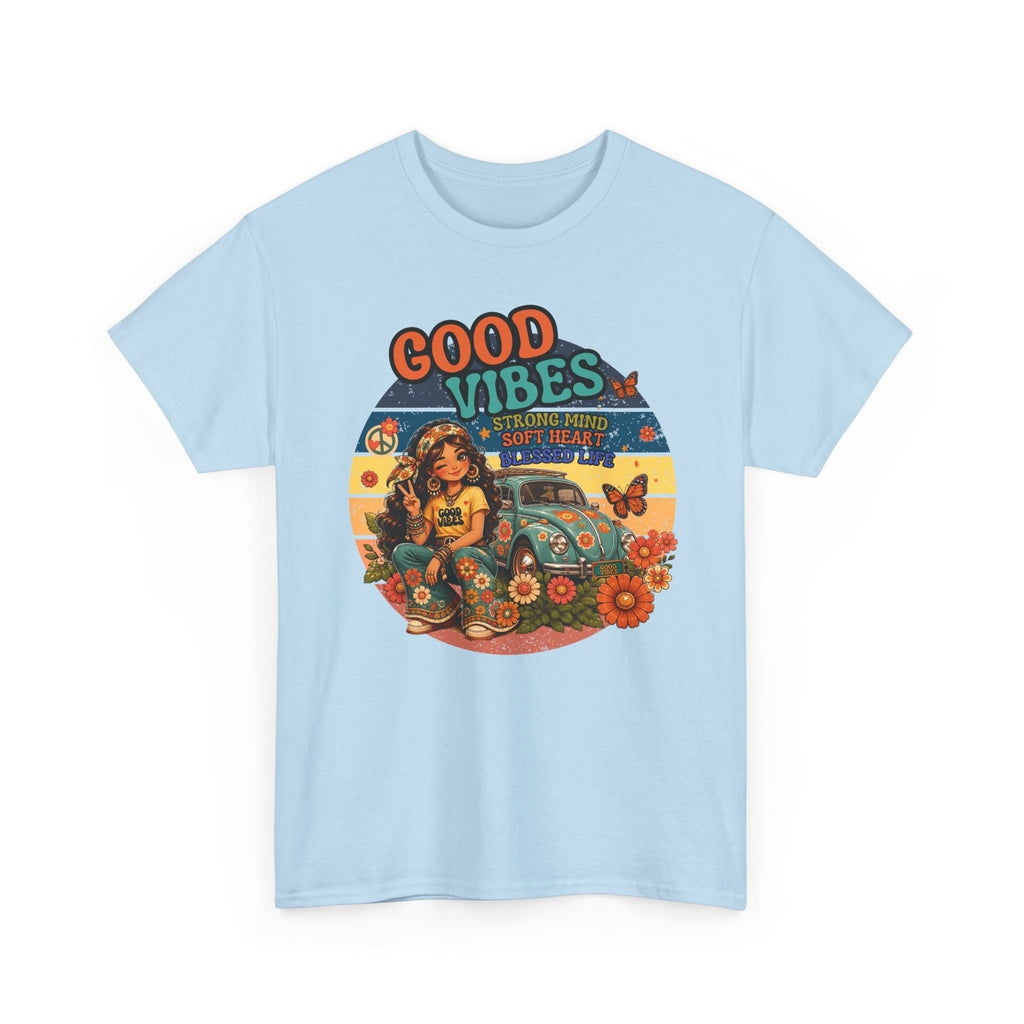 Good Vibes Vintage Tee – Retro Hippie Car & Flowers Graphic T‑Shirt