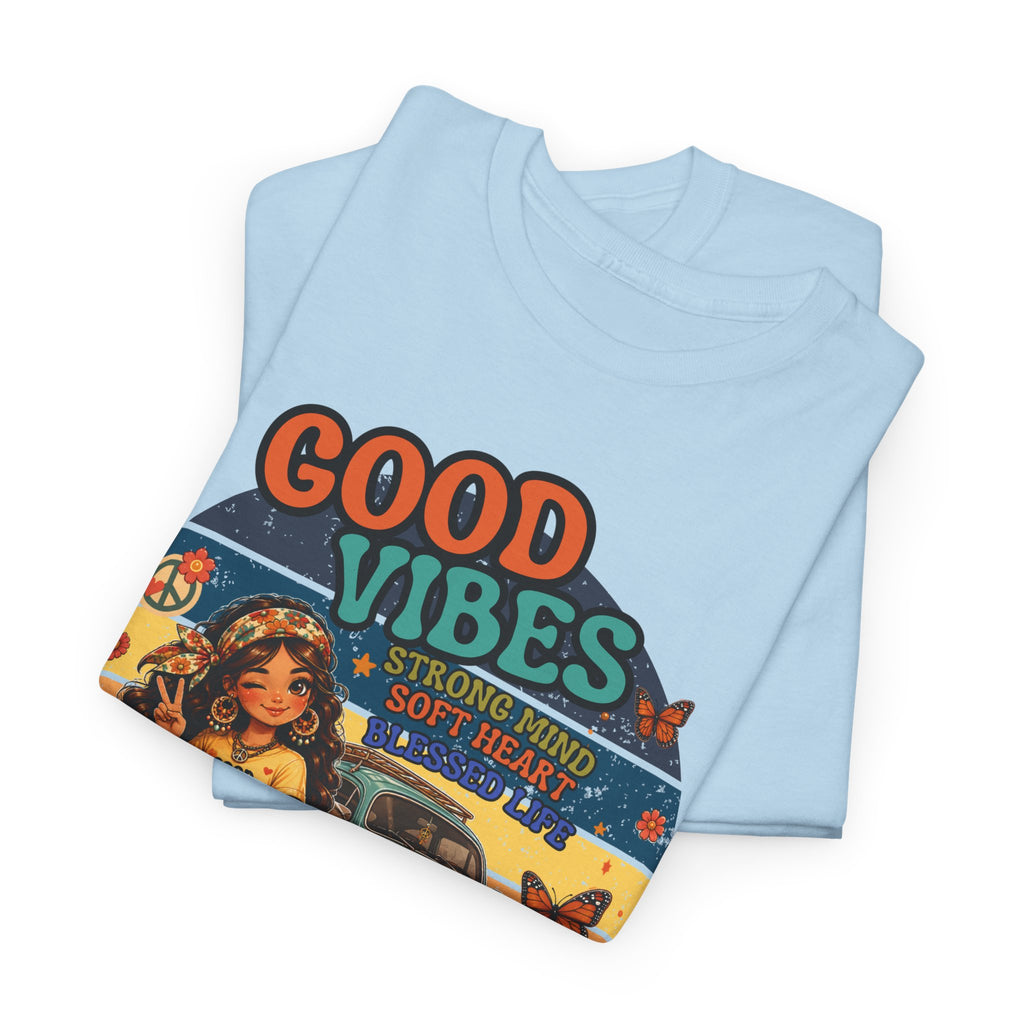 Good Vibes Vintage Tee – Retro Hippie Car & Flowers Graphic T‑Shirt