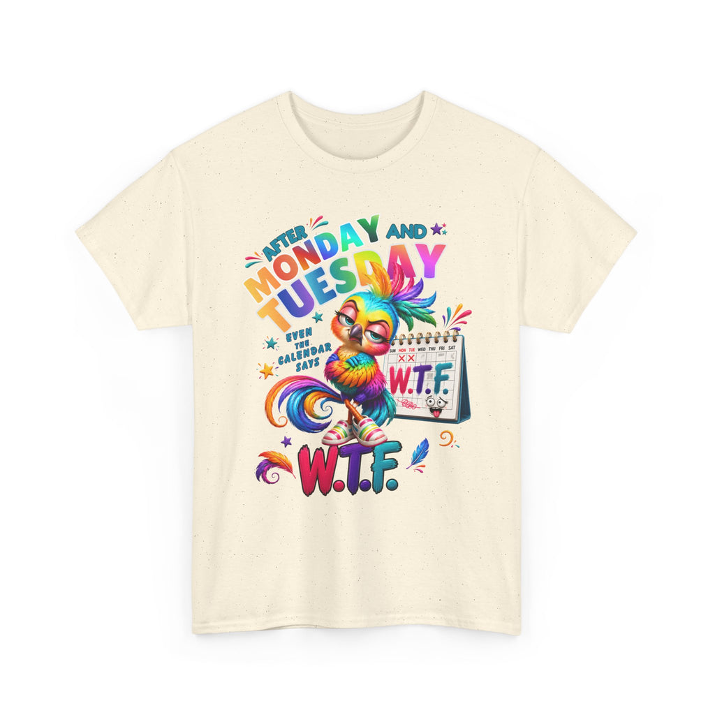 Monday and Tuesday WTF T-Shirt – Funny Colorful Rooster Graphic Tee