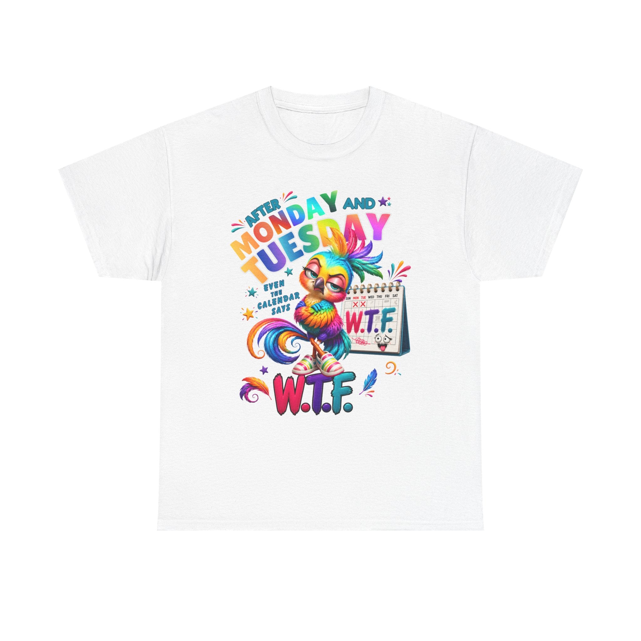 Monday and Tuesday WTF T-Shirt – Funny Colorful Rooster Graphic Tee