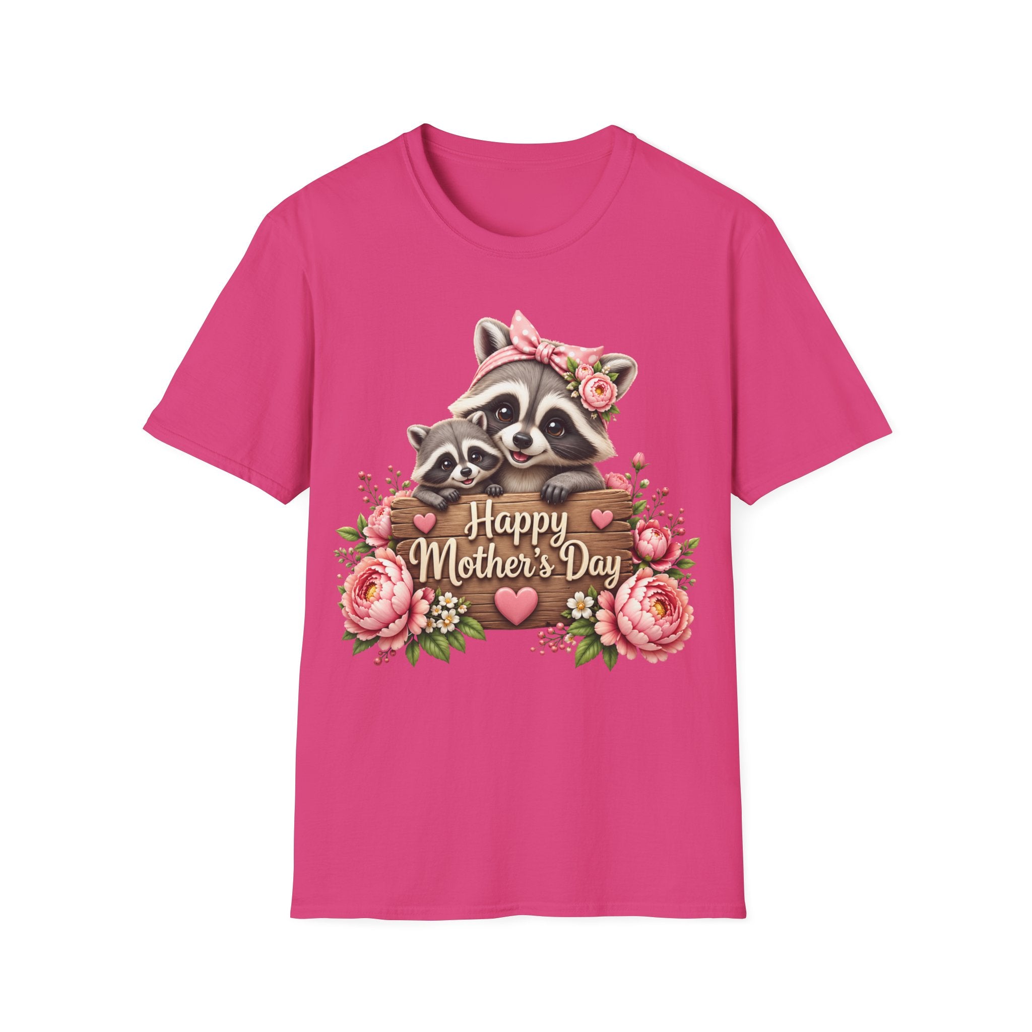 Mother's Day Raccoon T-Shirt - 'Happy Mother's Day' Floral Mom Tee
