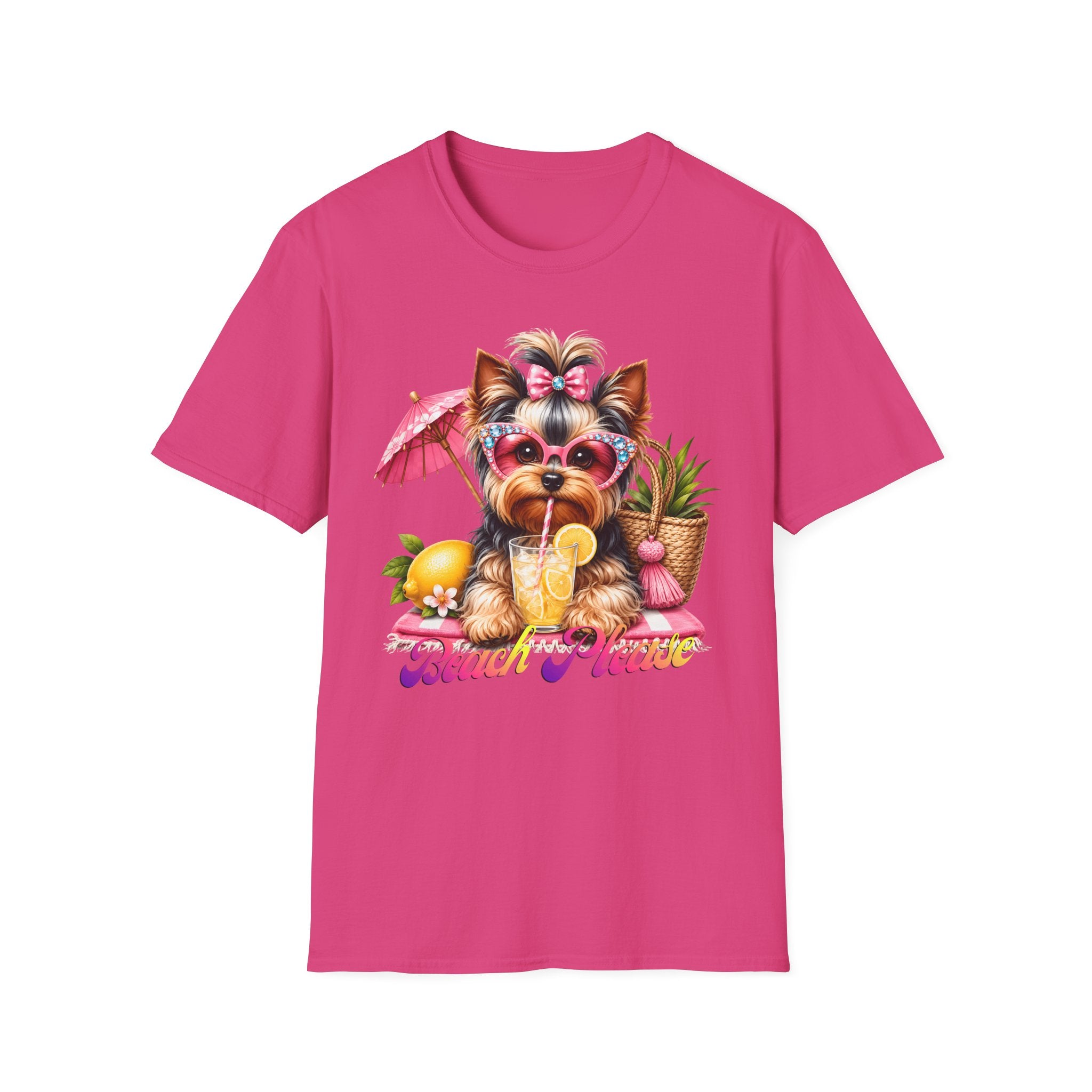 Yorkie Beach T-Shirt — "Beach Please" Cute Dog Summer Graphic Tee