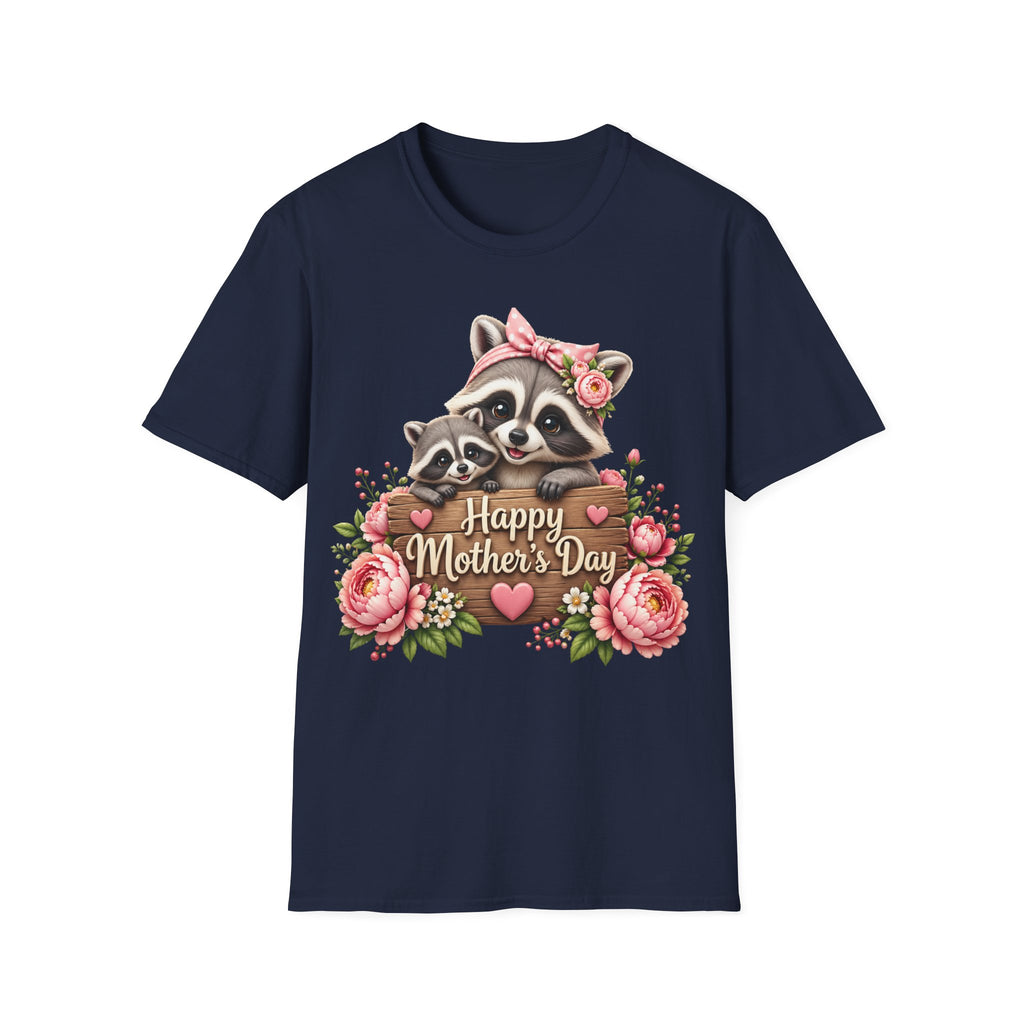 Mother's Day Raccoon T-Shirt - 'Happy Mother's Day' Floral Mom Tee