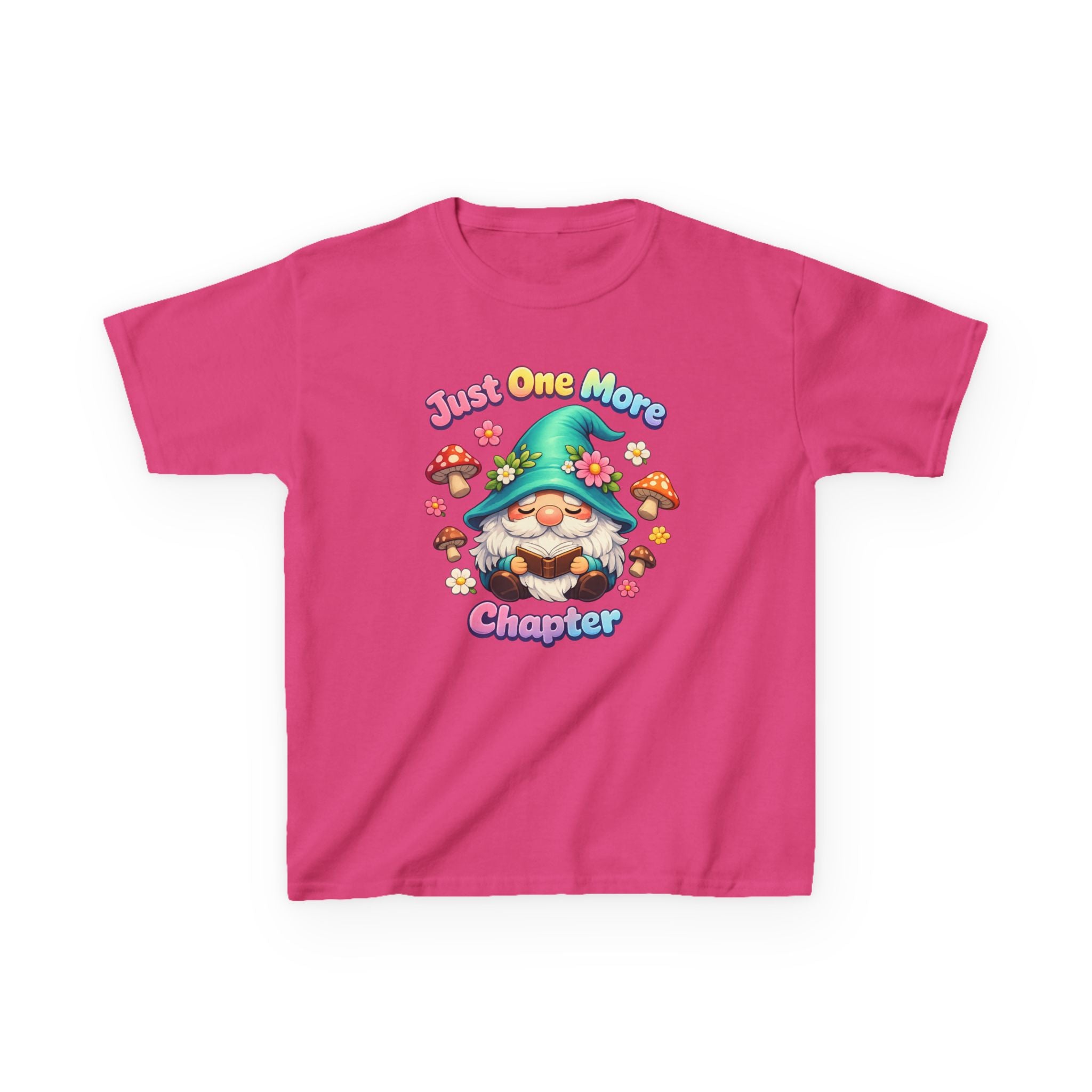 Kids Tee — "Just One More Chapter" Cute Mushroom Gnome Reading Shirt
