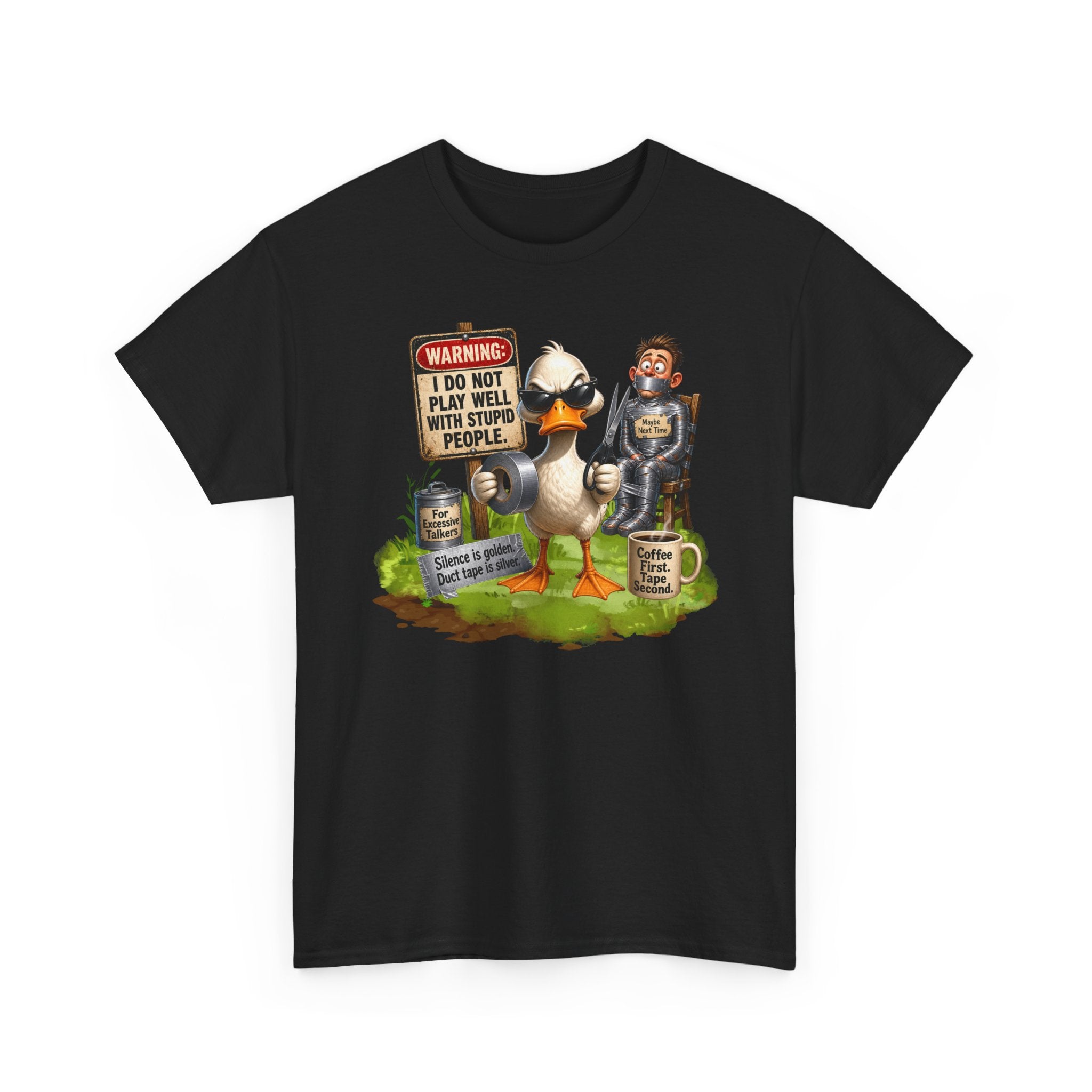 Duck with Attitude T-Shirt – "Warning: I Do Not Play Well With Stupid People" Graphic Tee