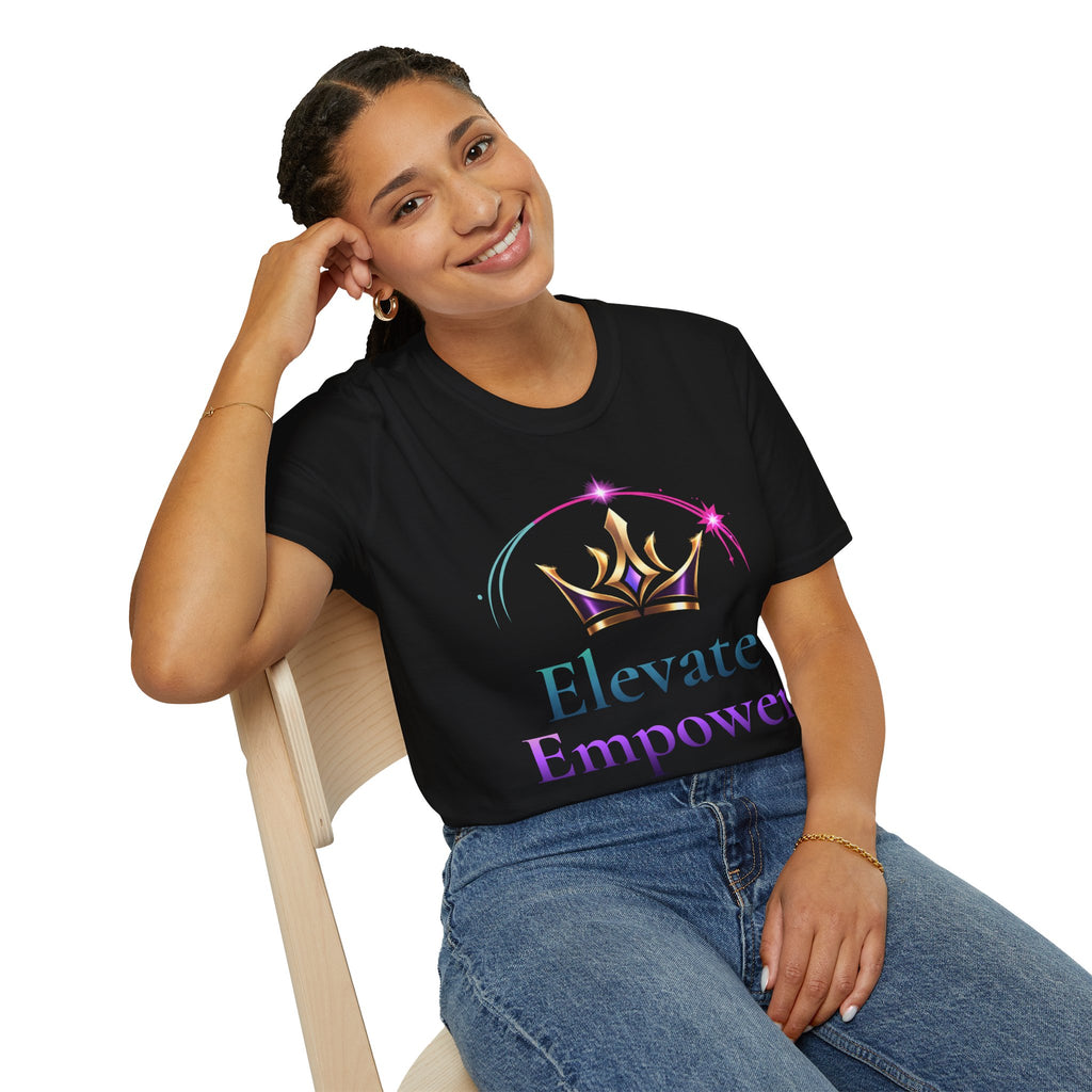 Motivational Crown T-Shirt – Elevate Empower Graphic Tee, Inspirational Shirt, Confidence Apparel, Minimalist Streetwear