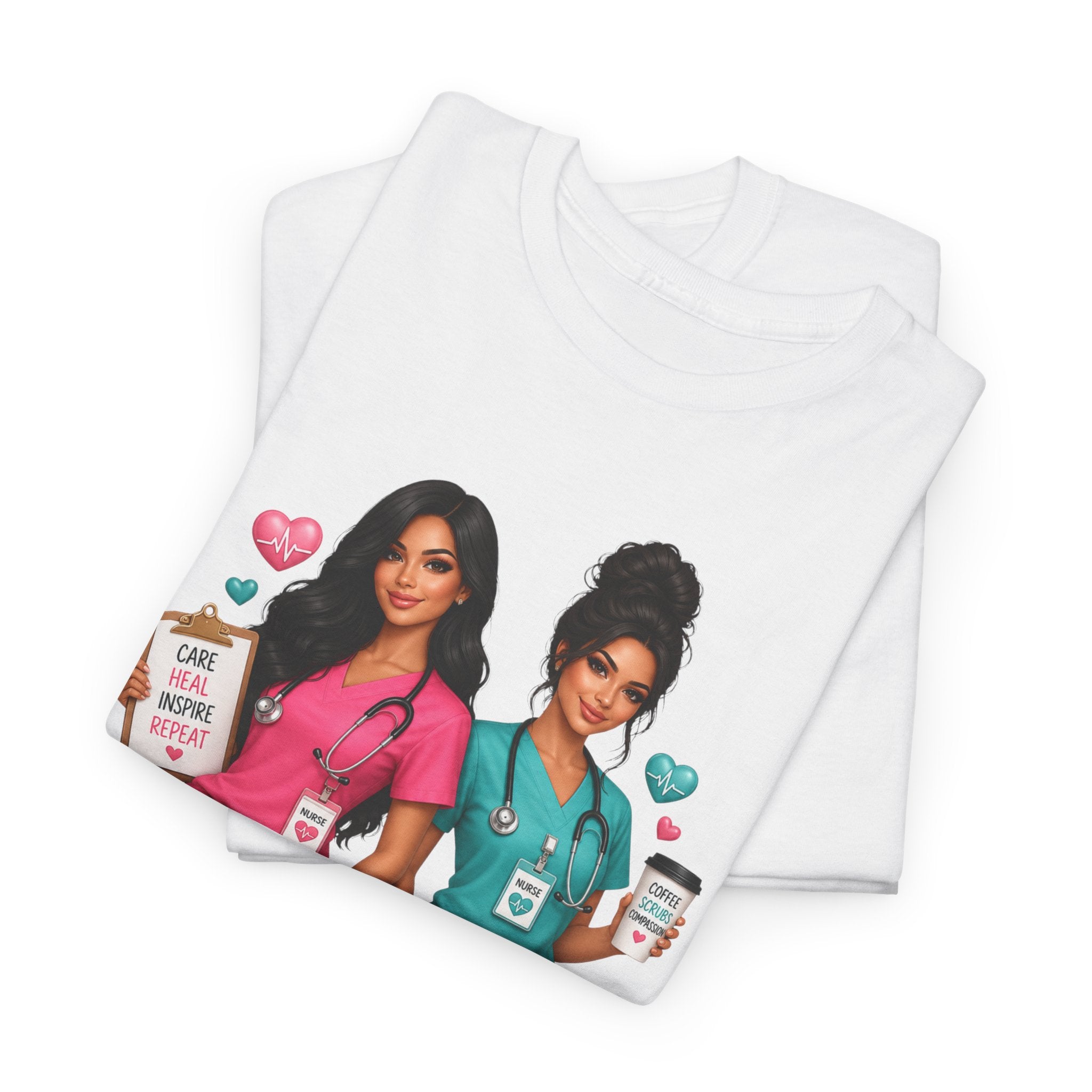 Nurse Besties Graphic Tee — Cute Scrub Nurses Illustration