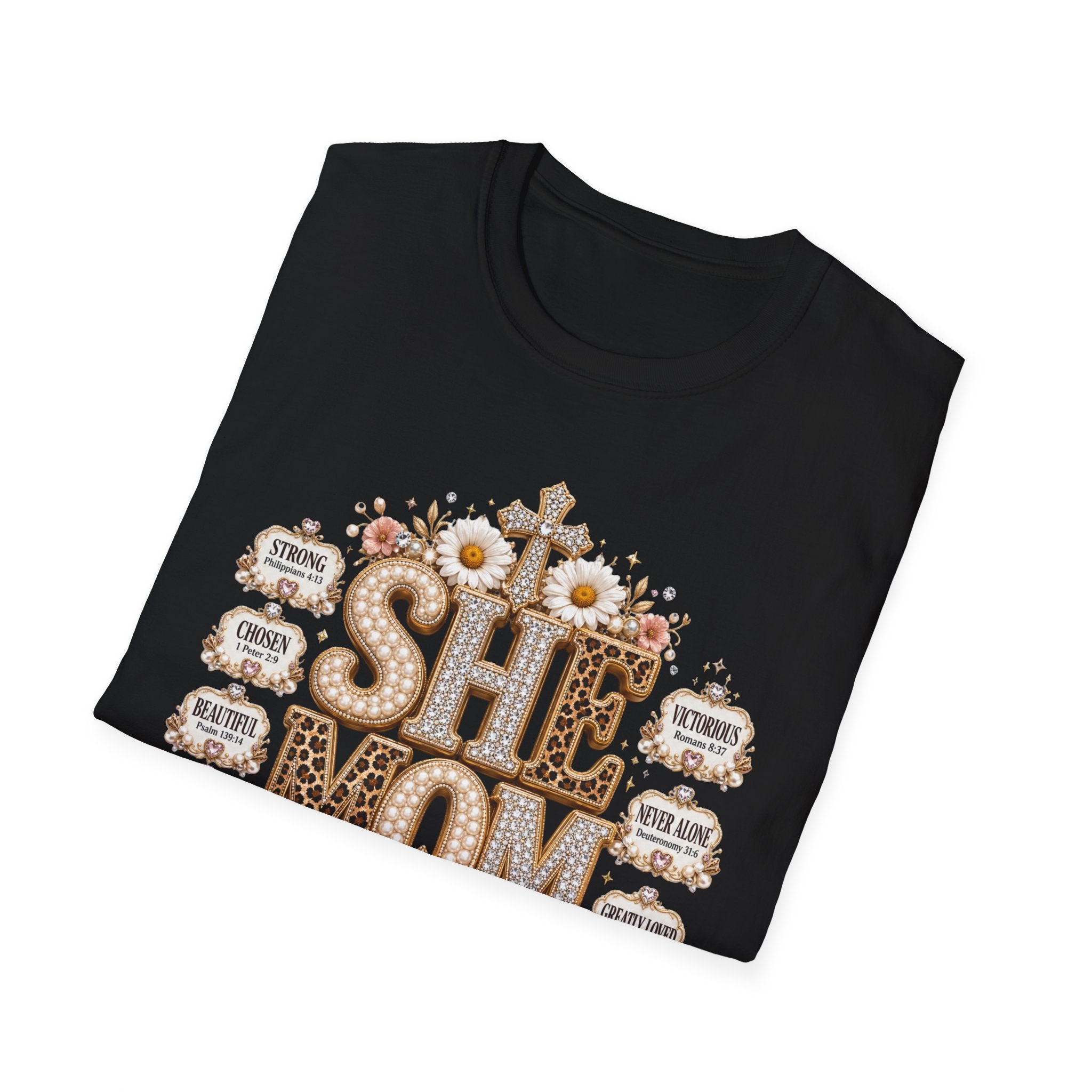 She Mom Floral Leopard Cross T‑Shirt — Mother’s Day Christian Mama Tee