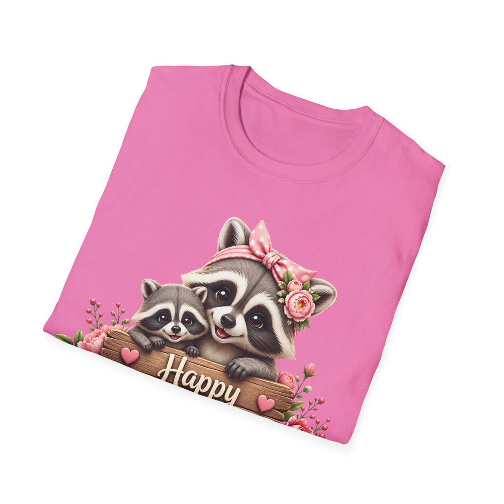 Mother's Day Raccoon T-Shirt - 'Happy Mother's Day' Floral Mom Tee