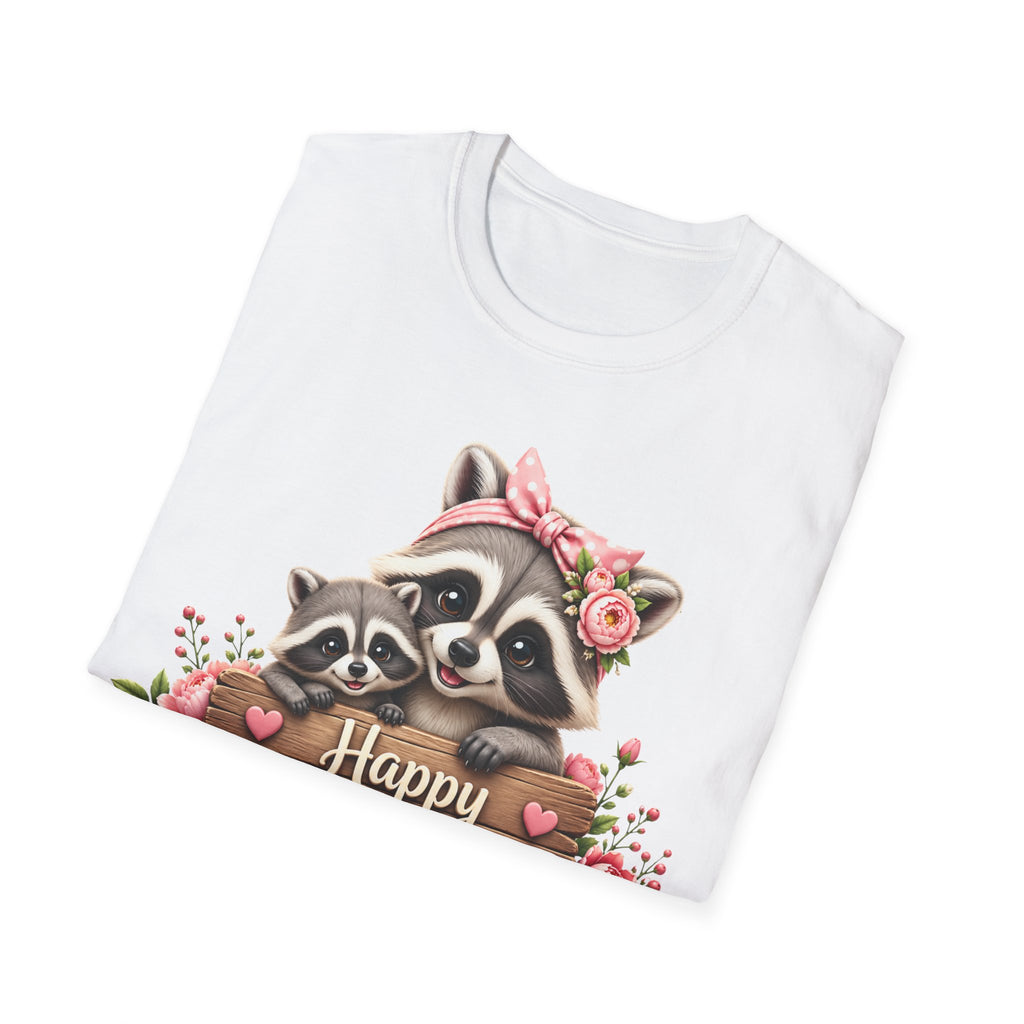 Mother's Day Raccoon T-Shirt - 'Happy Mother's Day' Floral Mom Tee