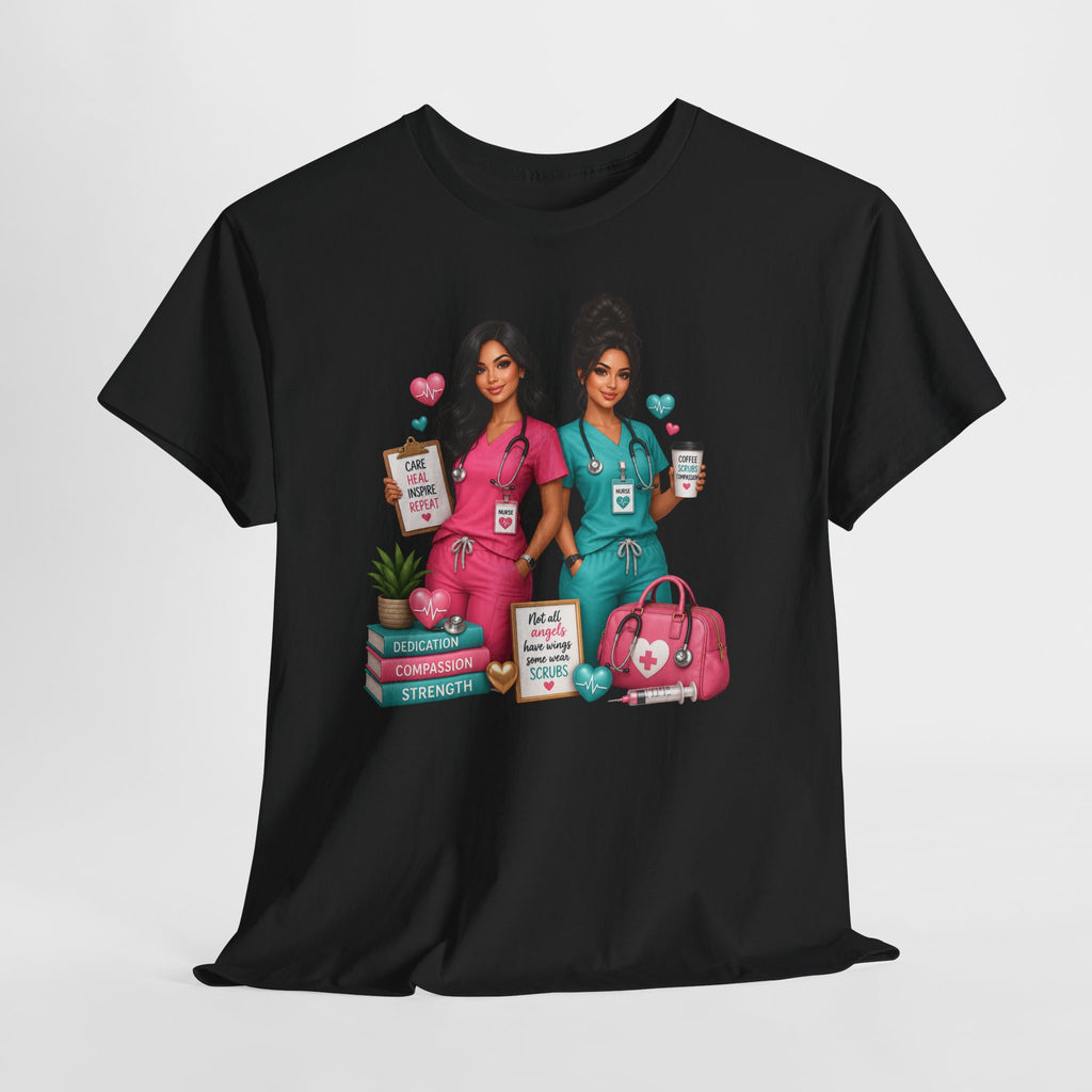 Nurse Besties Graphic Tee — Cute Scrub Nurses Illustration