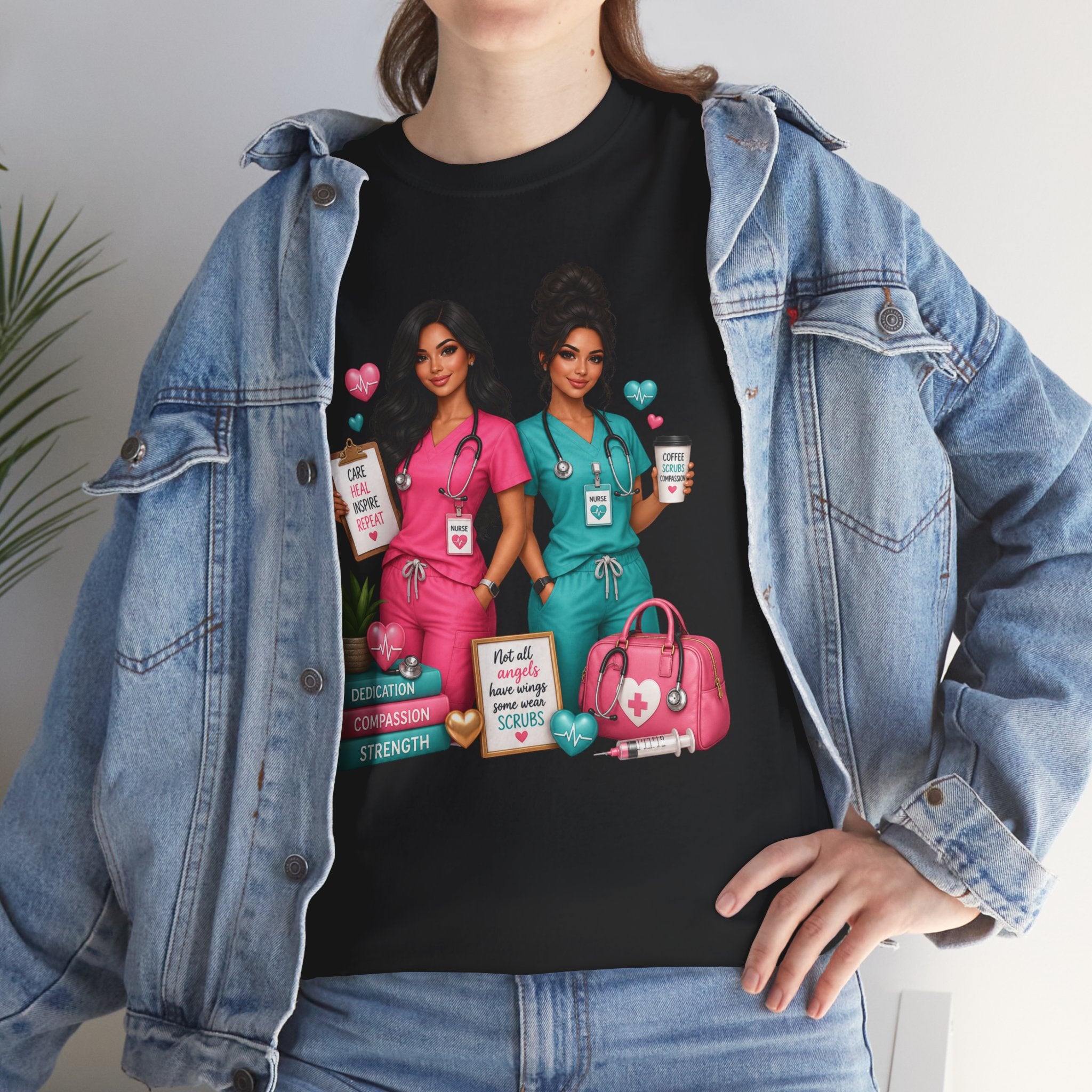 Nurse Besties Graphic Tee — Cute Scrub Nurses Illustration