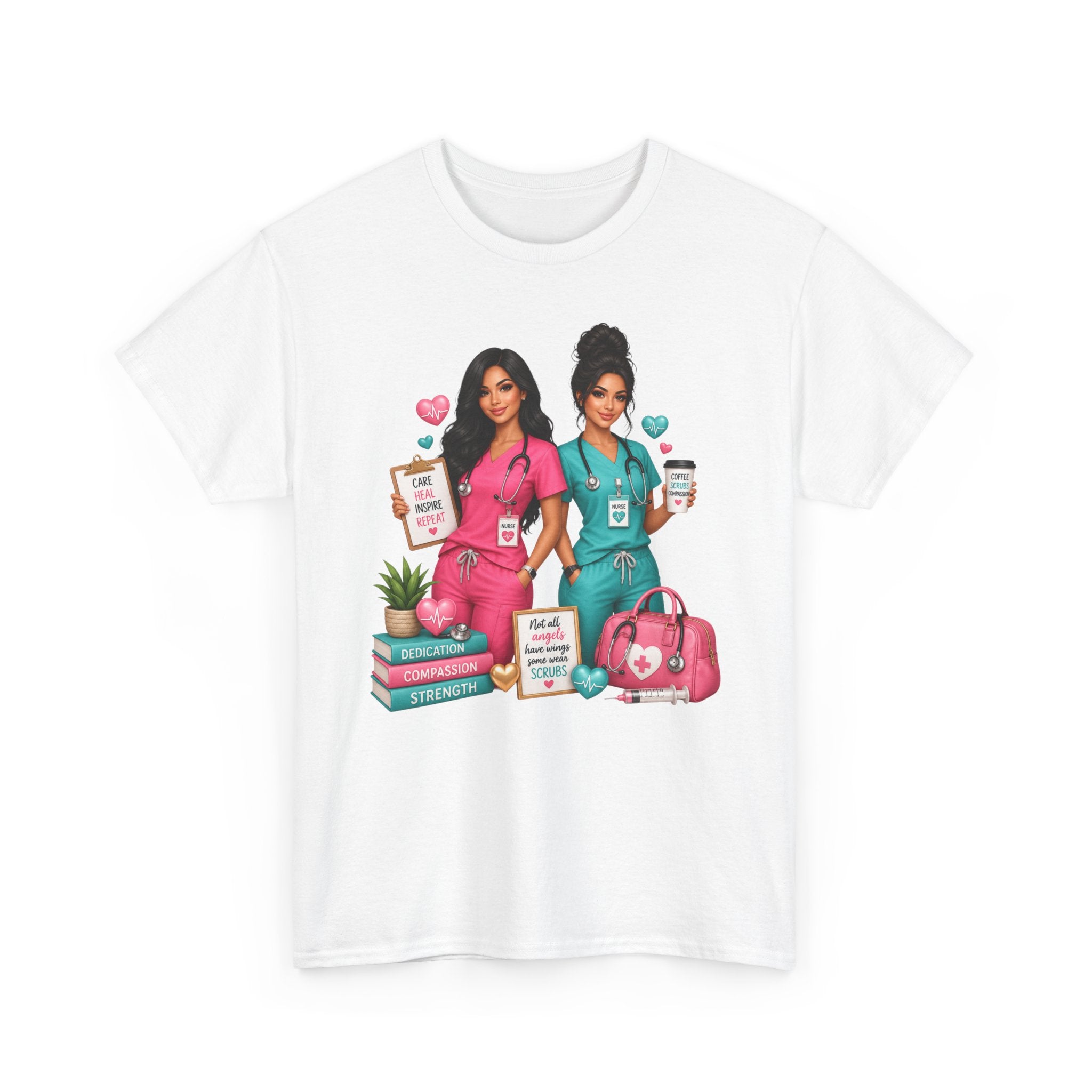 Nurse Besties Graphic Tee — Cute Scrub Nurses Illustration