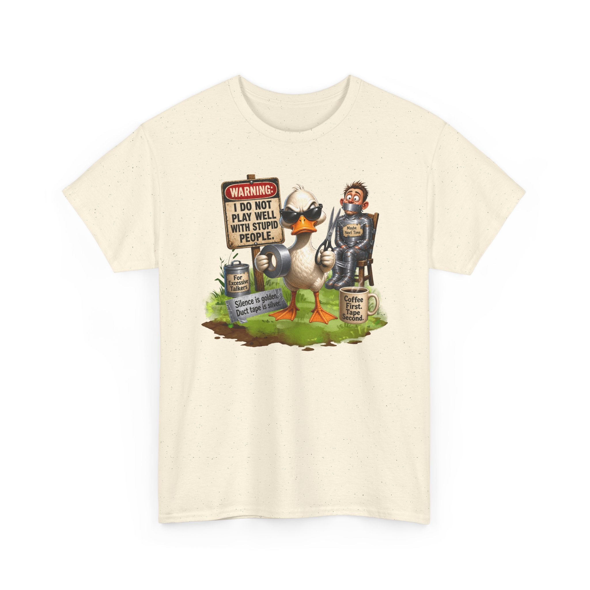 Duck with Attitude T-Shirt – "Warning: I Do Not Play Well With Stupid People" Graphic Tee