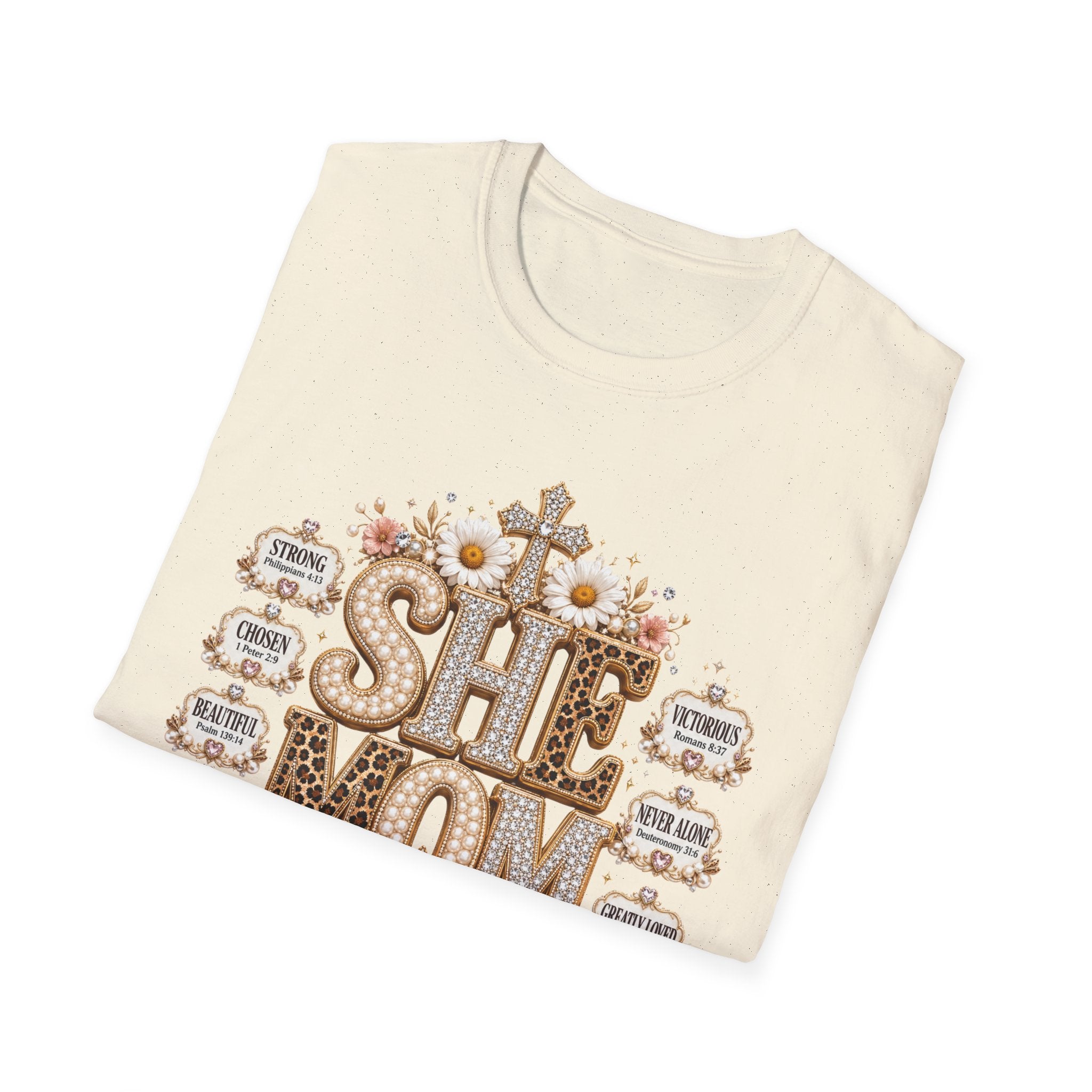 She Mom Floral Leopard Cross T‑Shirt — Mother’s Day Christian Mama Tee