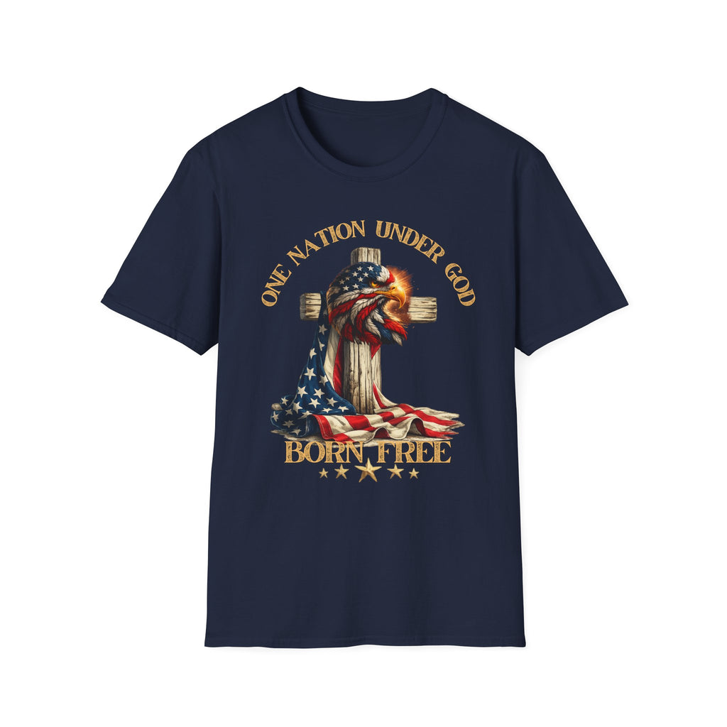 Patriotic Firefighter Flag T-Shirt — "One Nation Under God, Born Free"