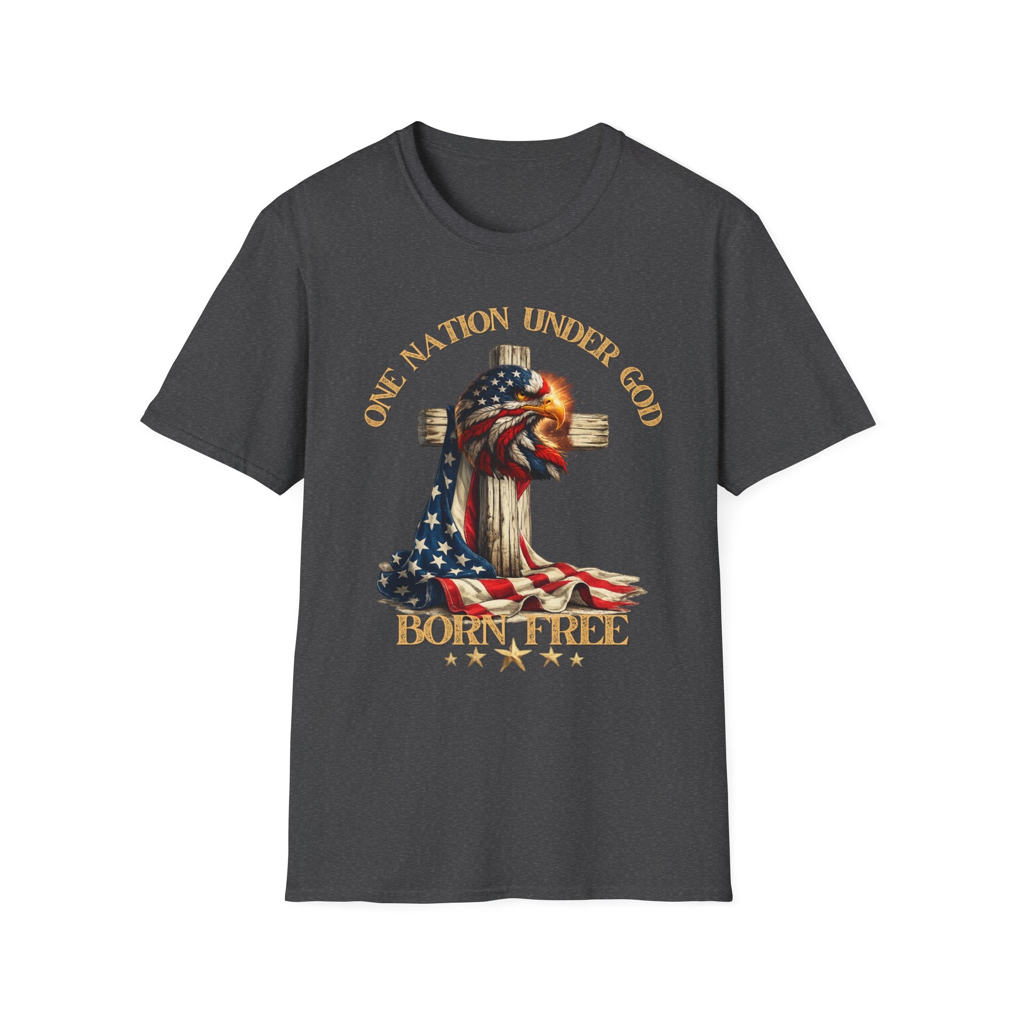 Patriotic Firefighter Flag T-Shirt — "One Nation Under God, Born Free"