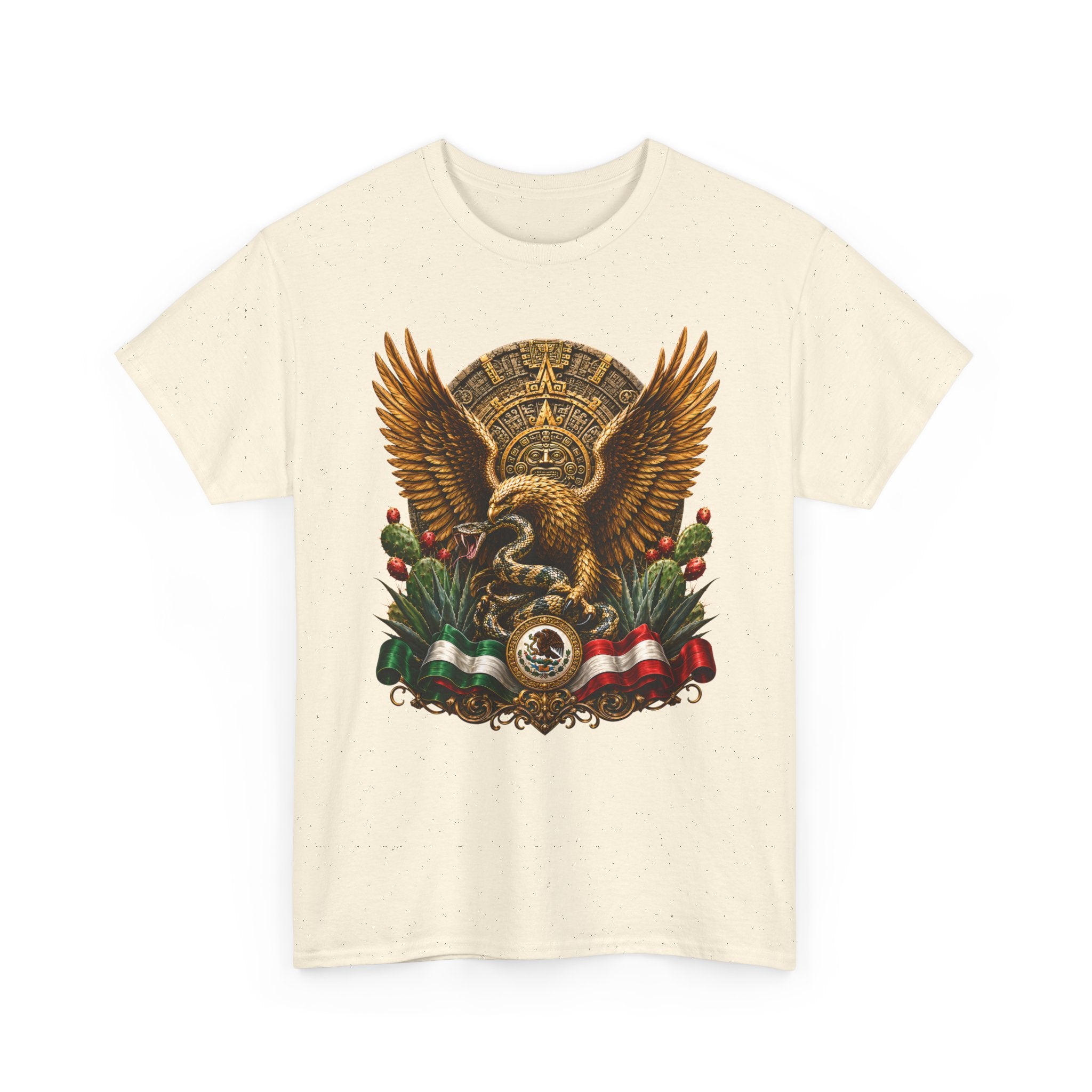 Mexican Eagle Crest T-Shirt — Aztec-Inspired Eagle with Mexican Flag Accents