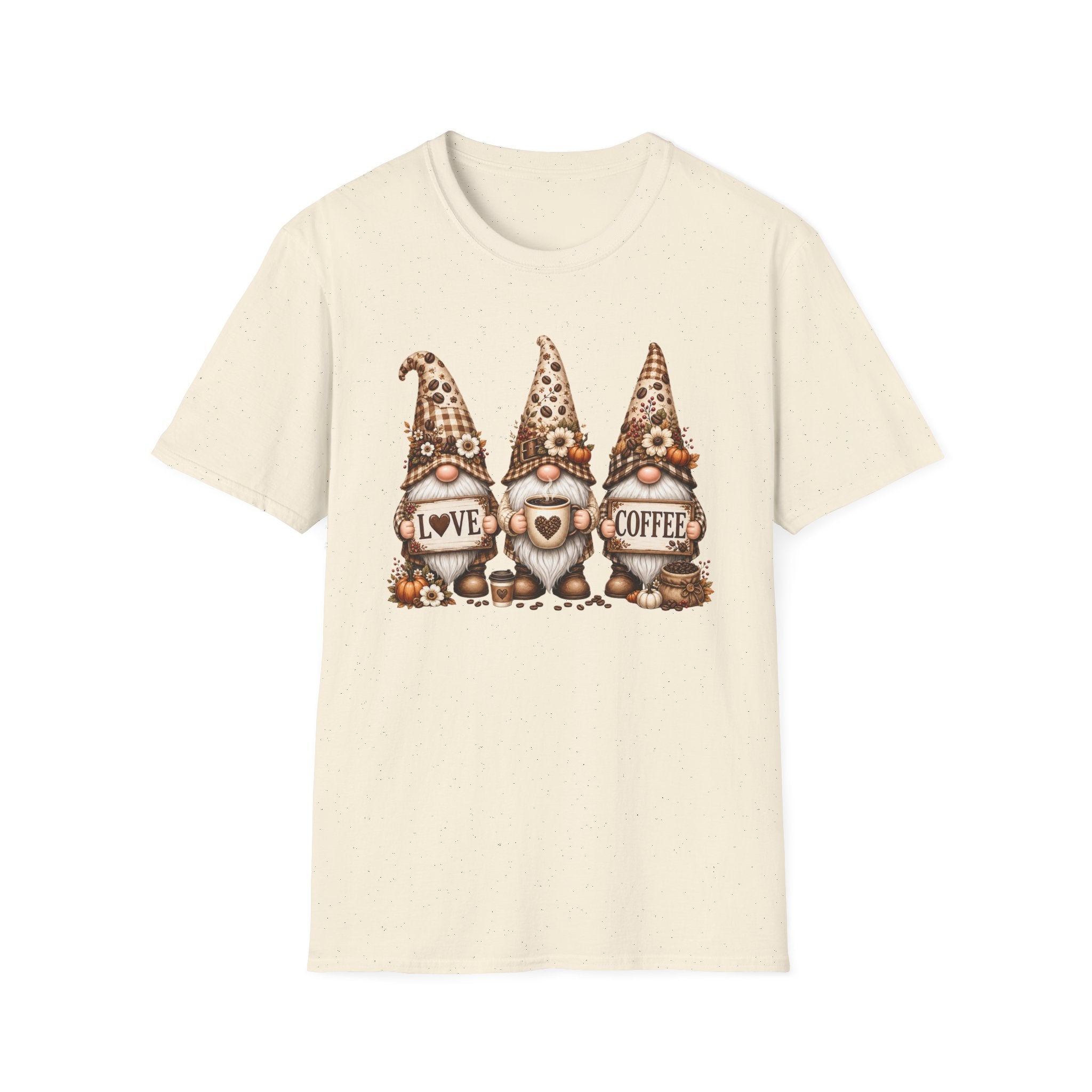Coffee Gnome Trio T‑Shirt — Love Coffee Cute Autumn Gnomes Graphic Tee