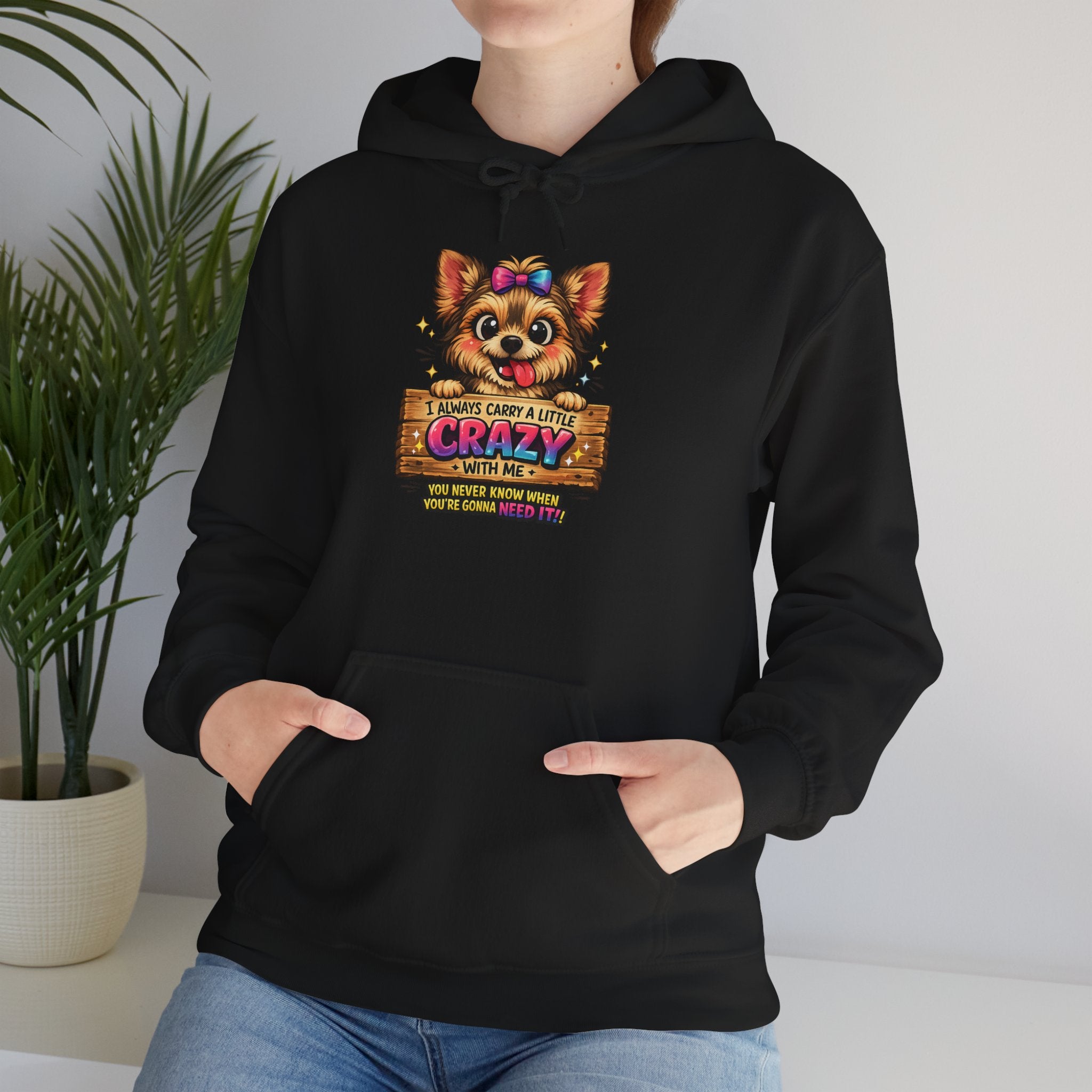 Dog Mom Hoodie — "Crazy Dog Lady" Cute Yorkie Graphic Pullover