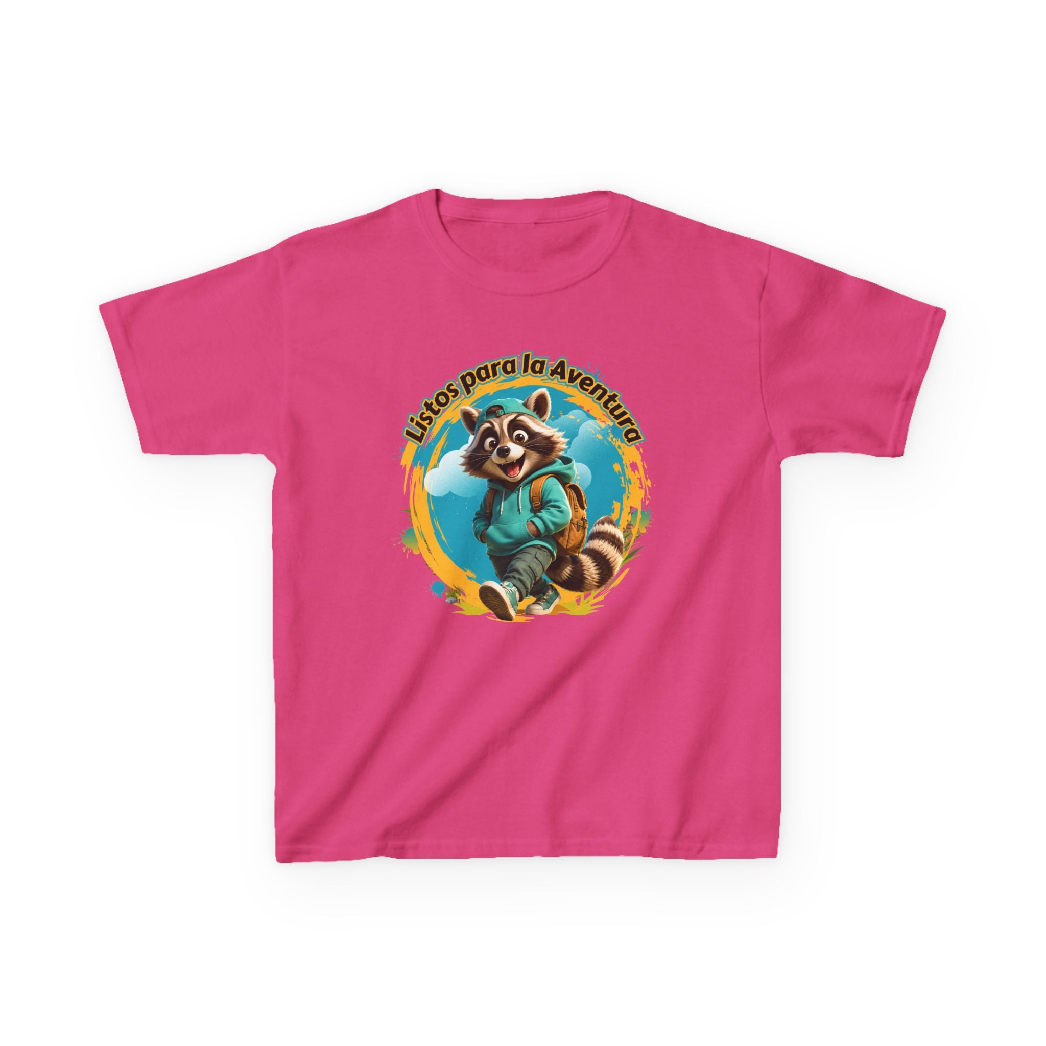 Kids Tee — "Listos para la Aventura" Cute Raccoon Explorer Graphic