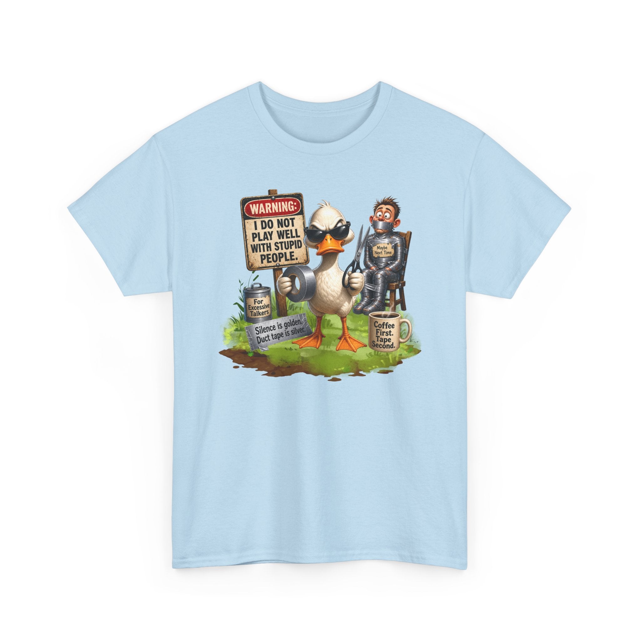 Duck with Attitude T-Shirt – "Warning: I Do Not Play Well With Stupid People" Graphic Tee