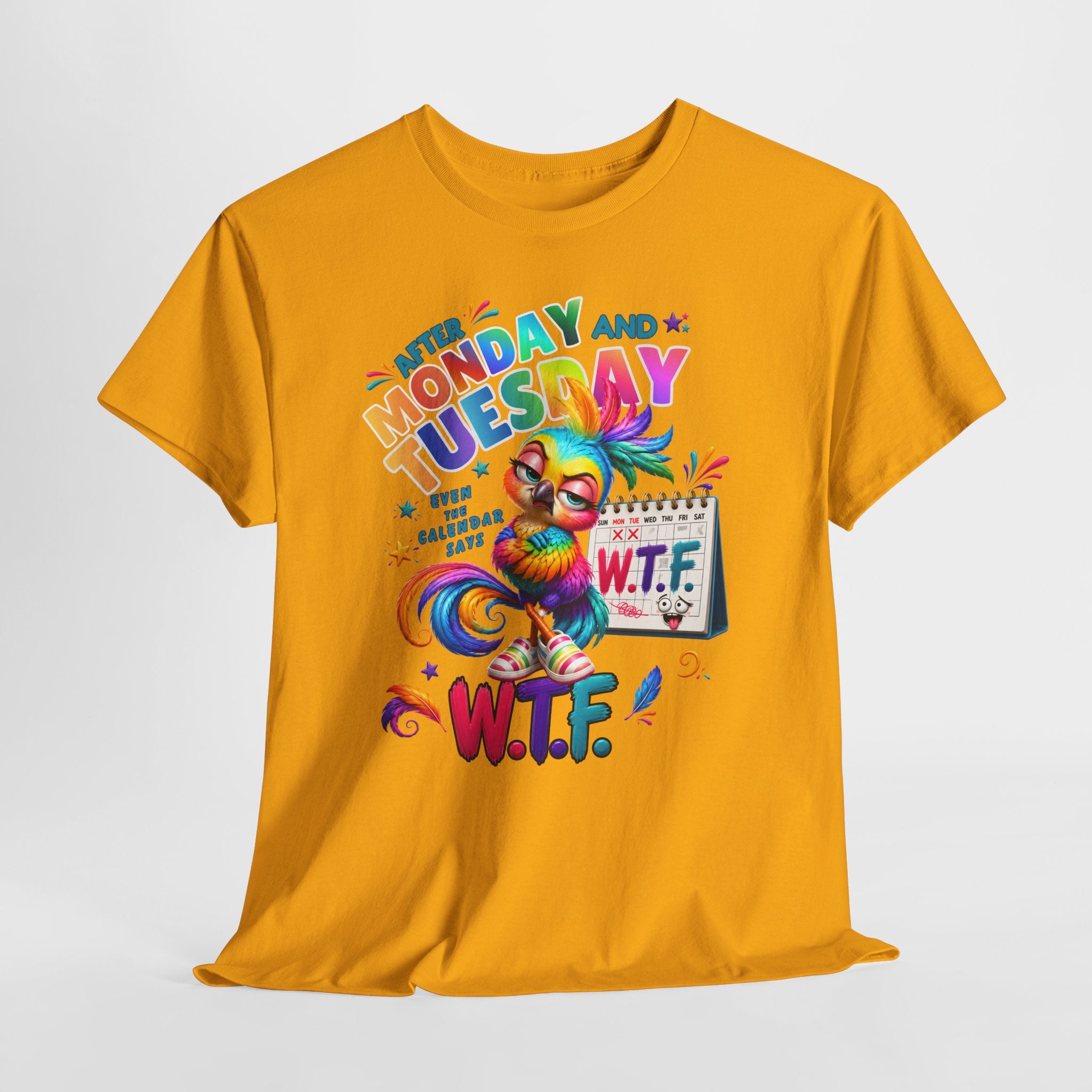 Monday and Tuesday WTF T-Shirt – Funny Colorful Rooster Graphic Tee