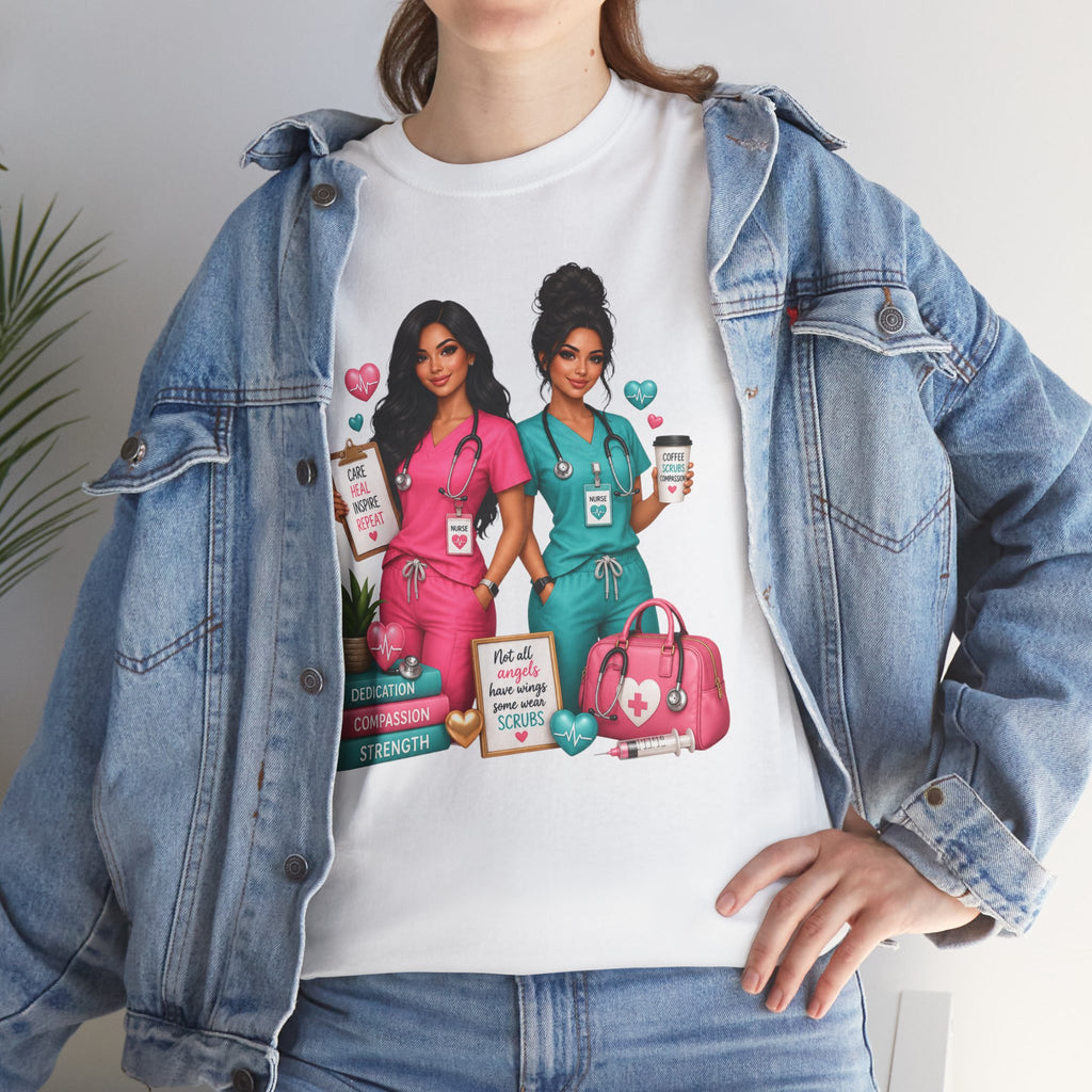 Nurse Besties Graphic Tee — Cute Scrub Nurses Illustration