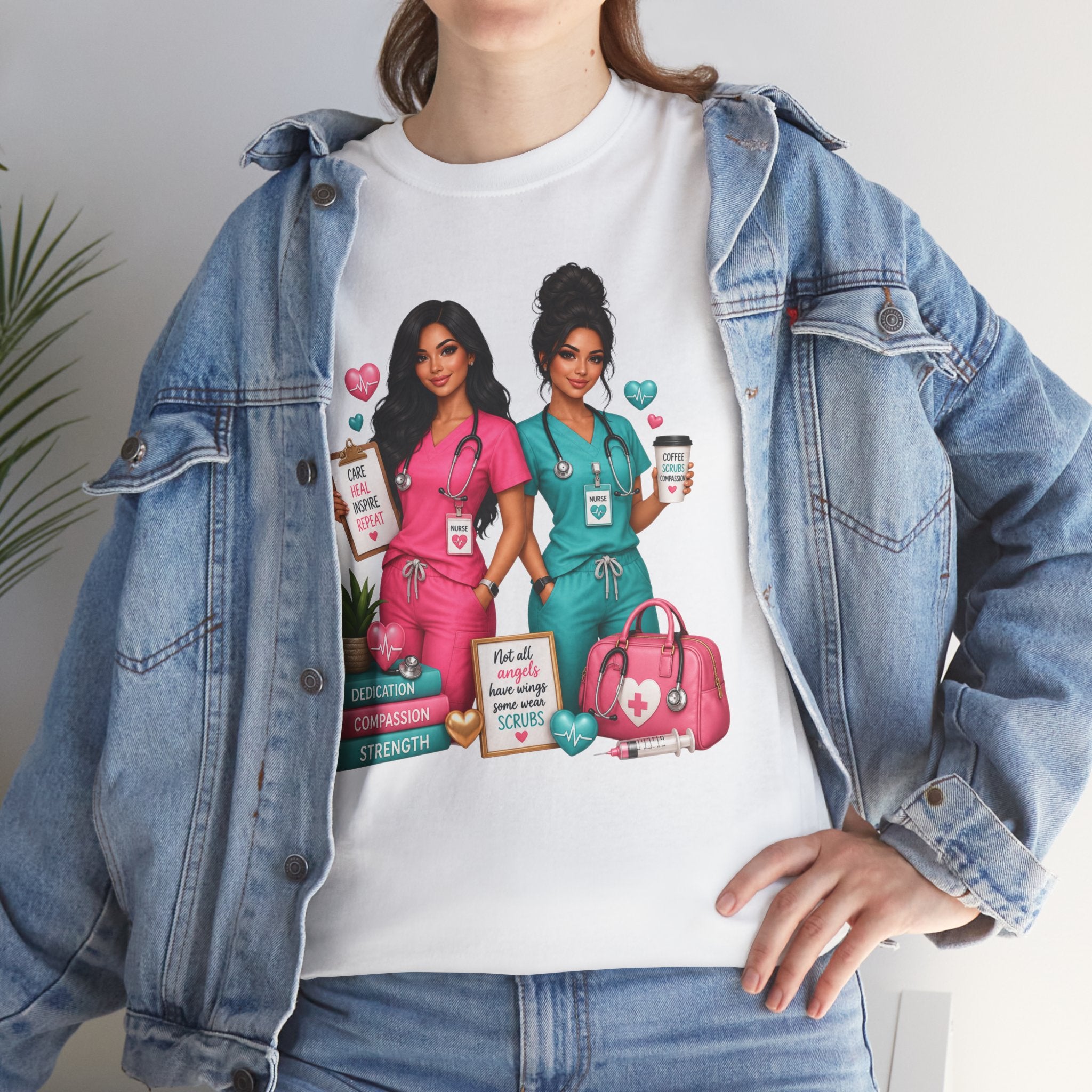 Nurse Besties Graphic Tee — Cute Scrub Nurses Illustration