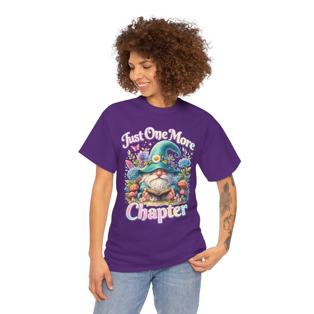 Just One More Chapter Shirt – Book Lover Gift, Cute Reading Gnome T-Shirt, Cozy Reader Tee, Bibliophile Gift, Teacher Gift