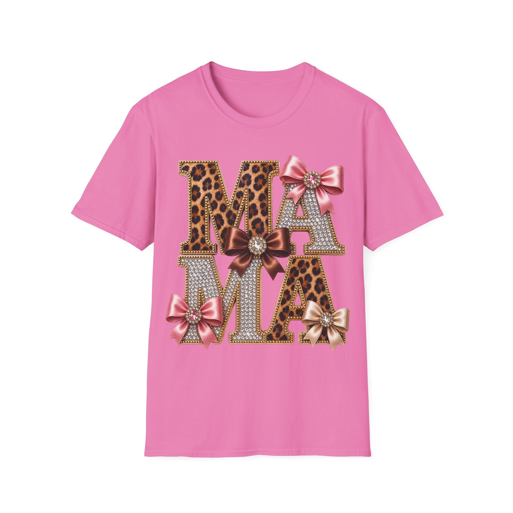 Mama Leopard & Bow T-Shirt — Sparkle Rhinestone Floral Mom Tee