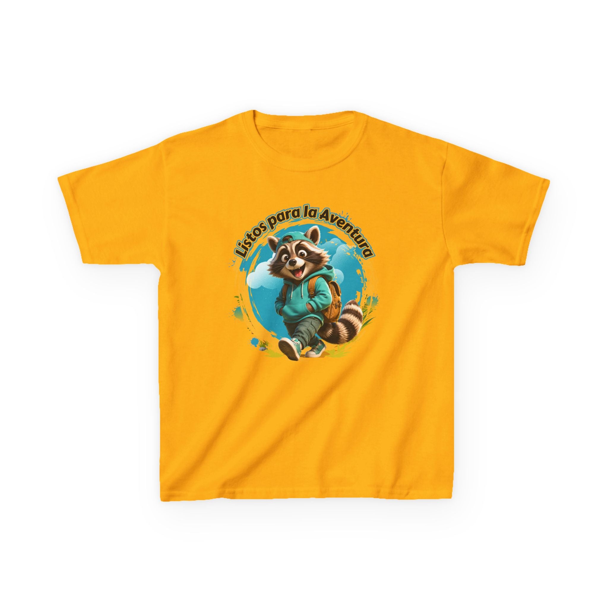 Kids Tee — "Listos para la Aventura" Cute Raccoon Explorer Graphic