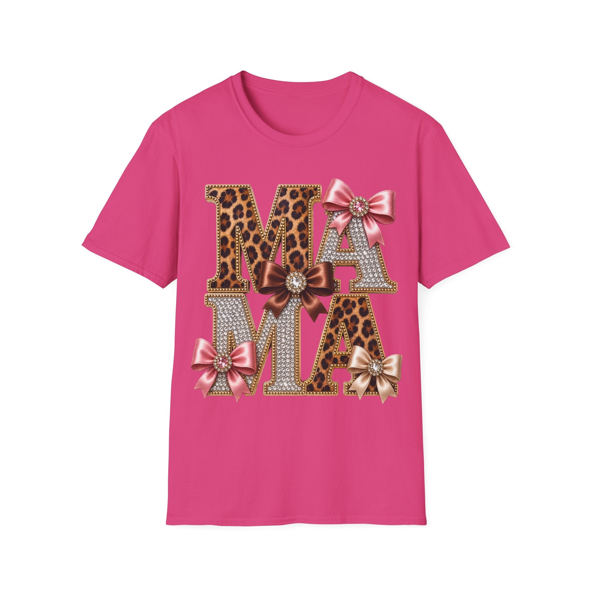 Mama Leopard & Bow T-Shirt — Sparkle Rhinestone Floral Mom Tee