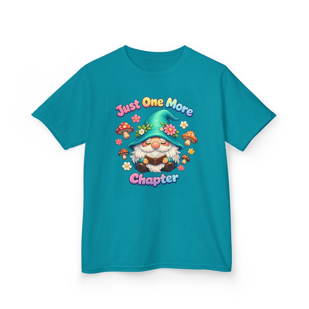 Kids Tee — "Just One More Chapter" Cute Mushroom Gnome Reading Shirt