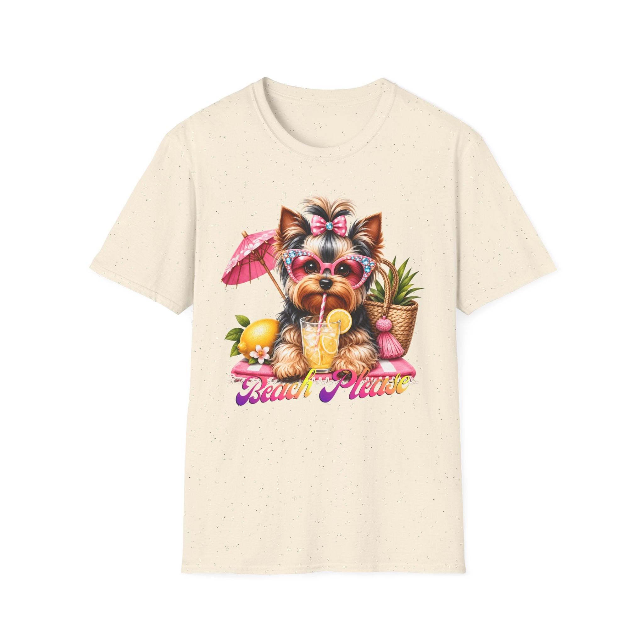 Yorkie Beach T-Shirt — "Beach Please" Cute Dog Summer Graphic Tee