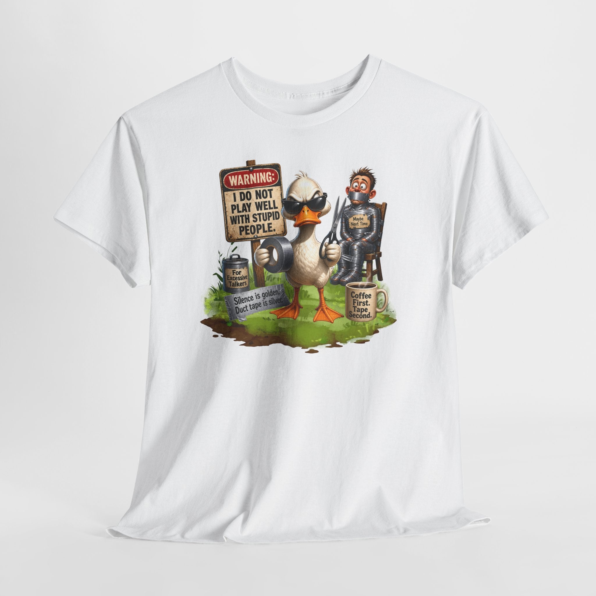 Duck with Attitude T-Shirt – "Warning: I Do Not Play Well With Stupid People" Graphic Tee