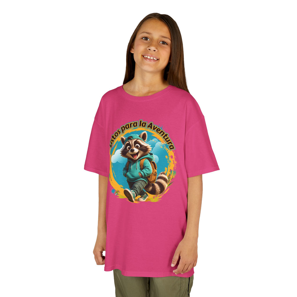 Kids Tee — "Listos para la Aventura" Cute Raccoon Explorer Graphic