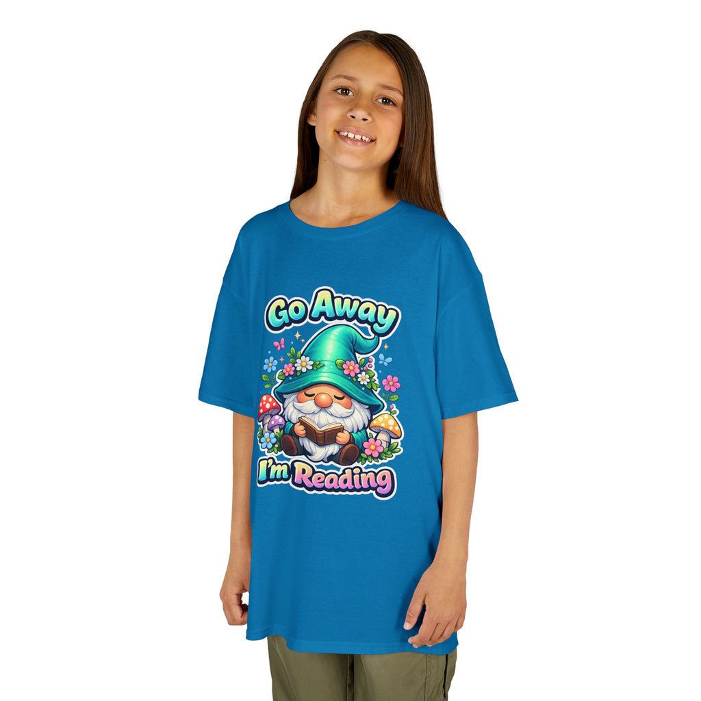 Kids Tee — "Go Away I'm Reading" Gnome Reading Shirt