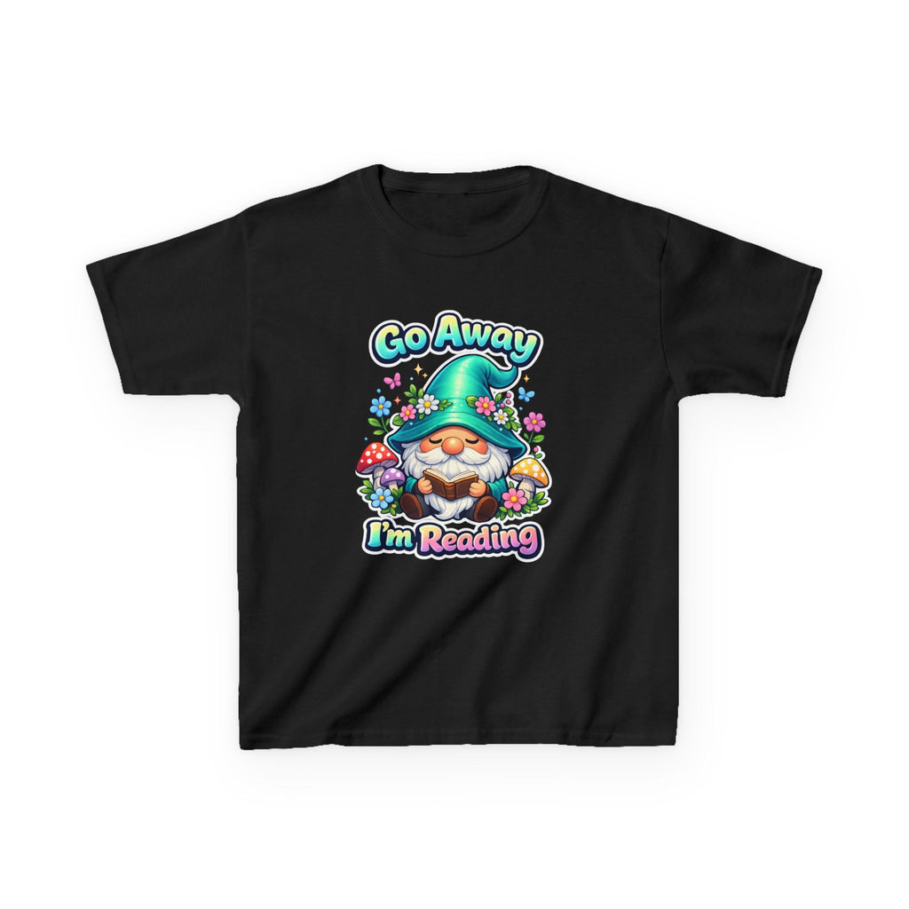 Kids Tee — "Go Away I'm Reading" Gnome Reading Shirt