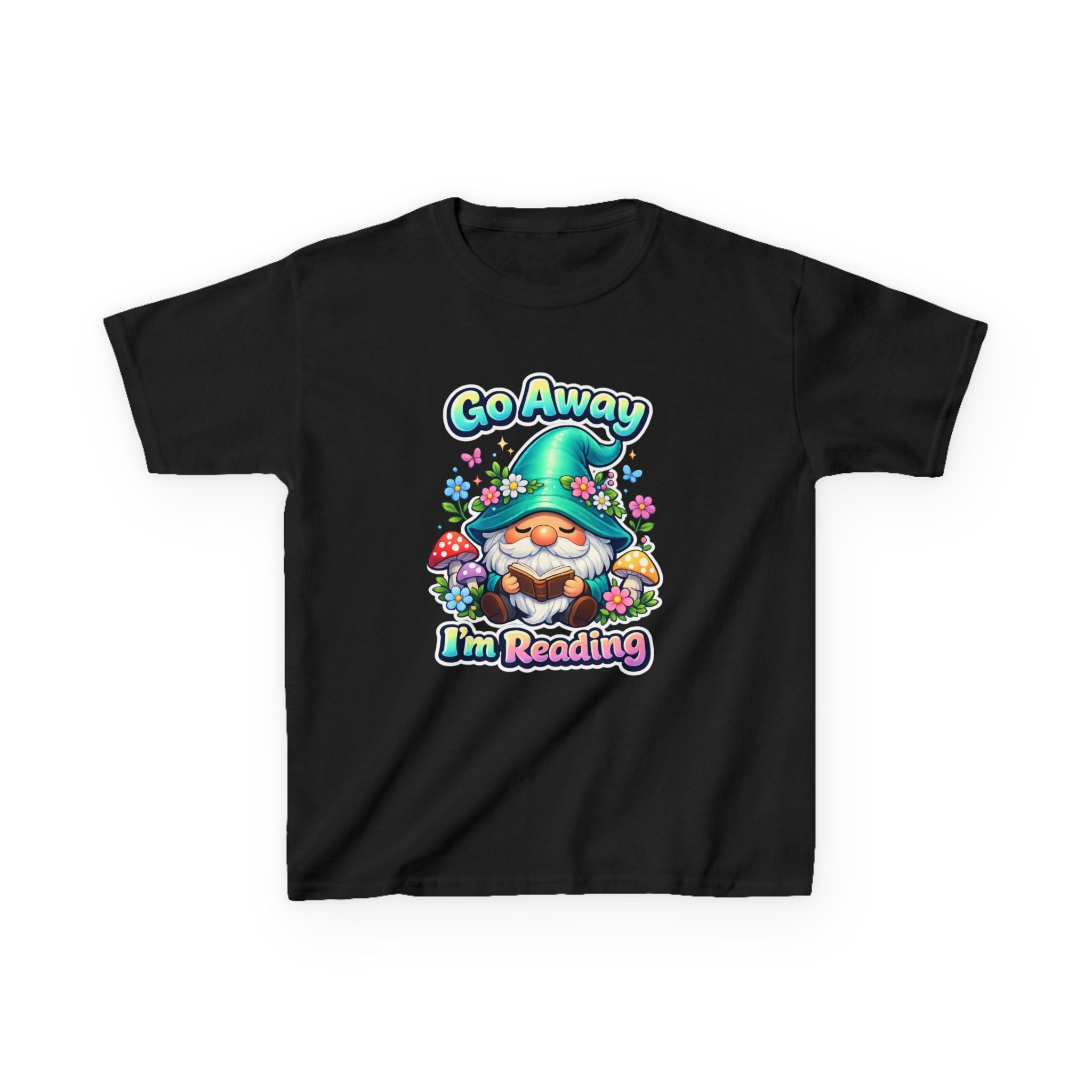 Kids Tee — "Go Away I'm Reading" Gnome Reading Shirt