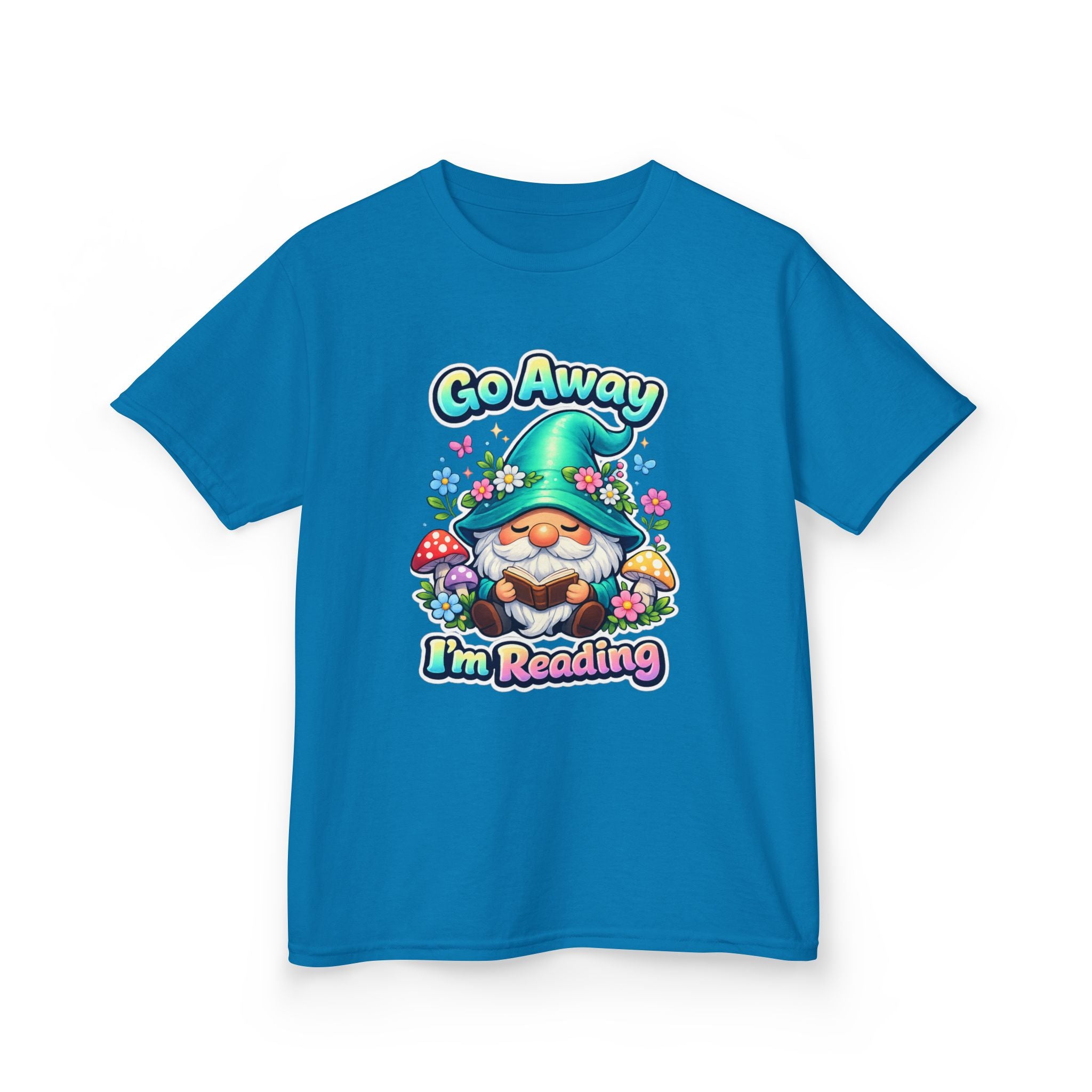 Kids Tee — "Go Away I'm Reading" Gnome Reading Shirt