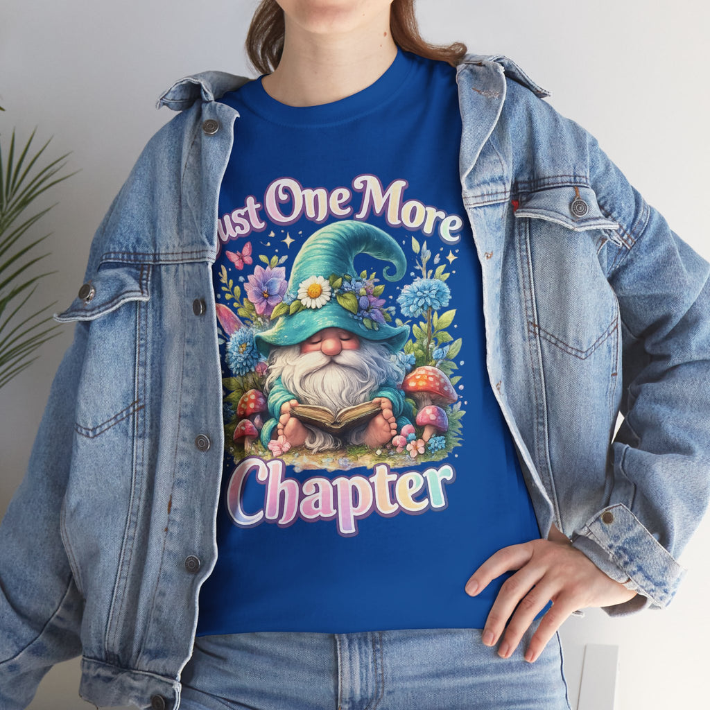 Just One More Chapter Shirt – Book Lover Gift, Cute Reading Gnome T-Shirt, Cozy Reader Tee, Bibliophile Gift, Teacher Gift