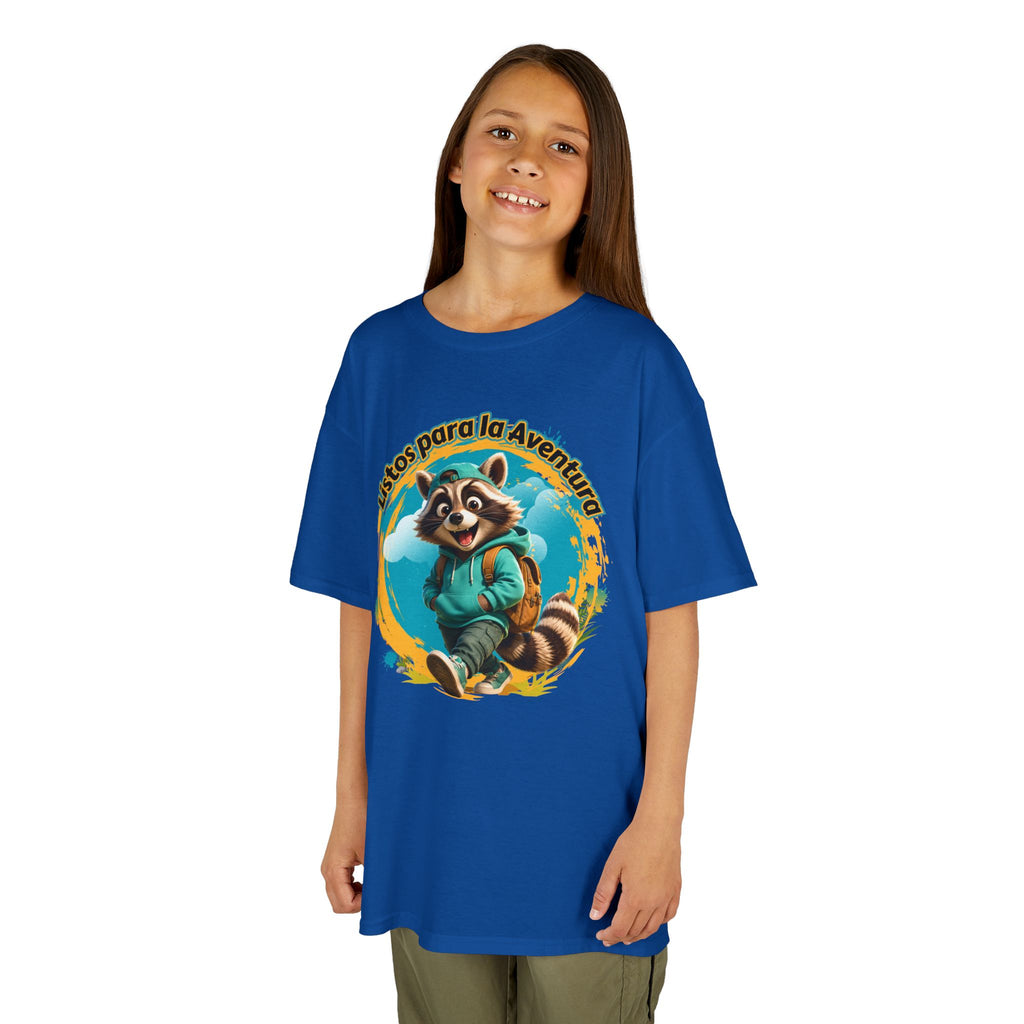 Kids Tee — "Listos para la Aventura" Cute Raccoon Explorer Graphic