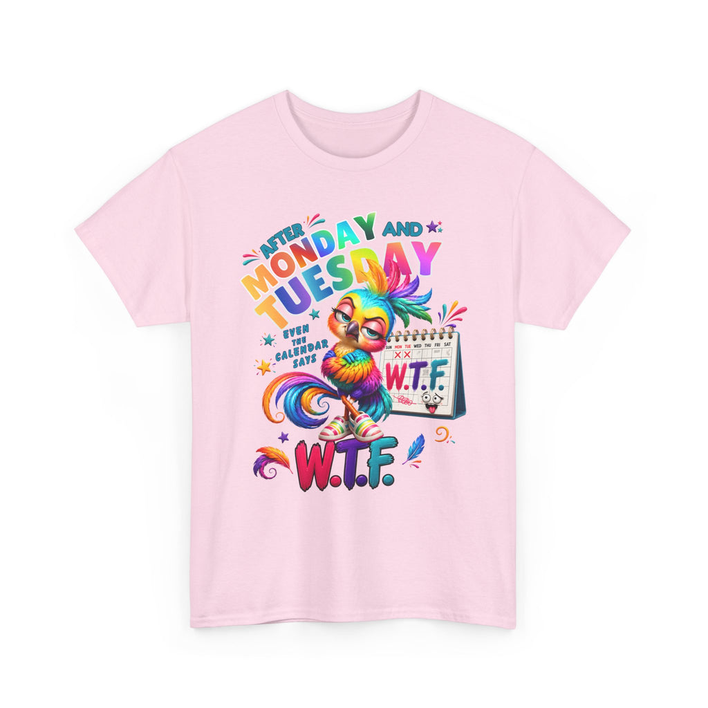 Monday and Tuesday WTF T-Shirt – Funny Colorful Rooster Graphic Tee