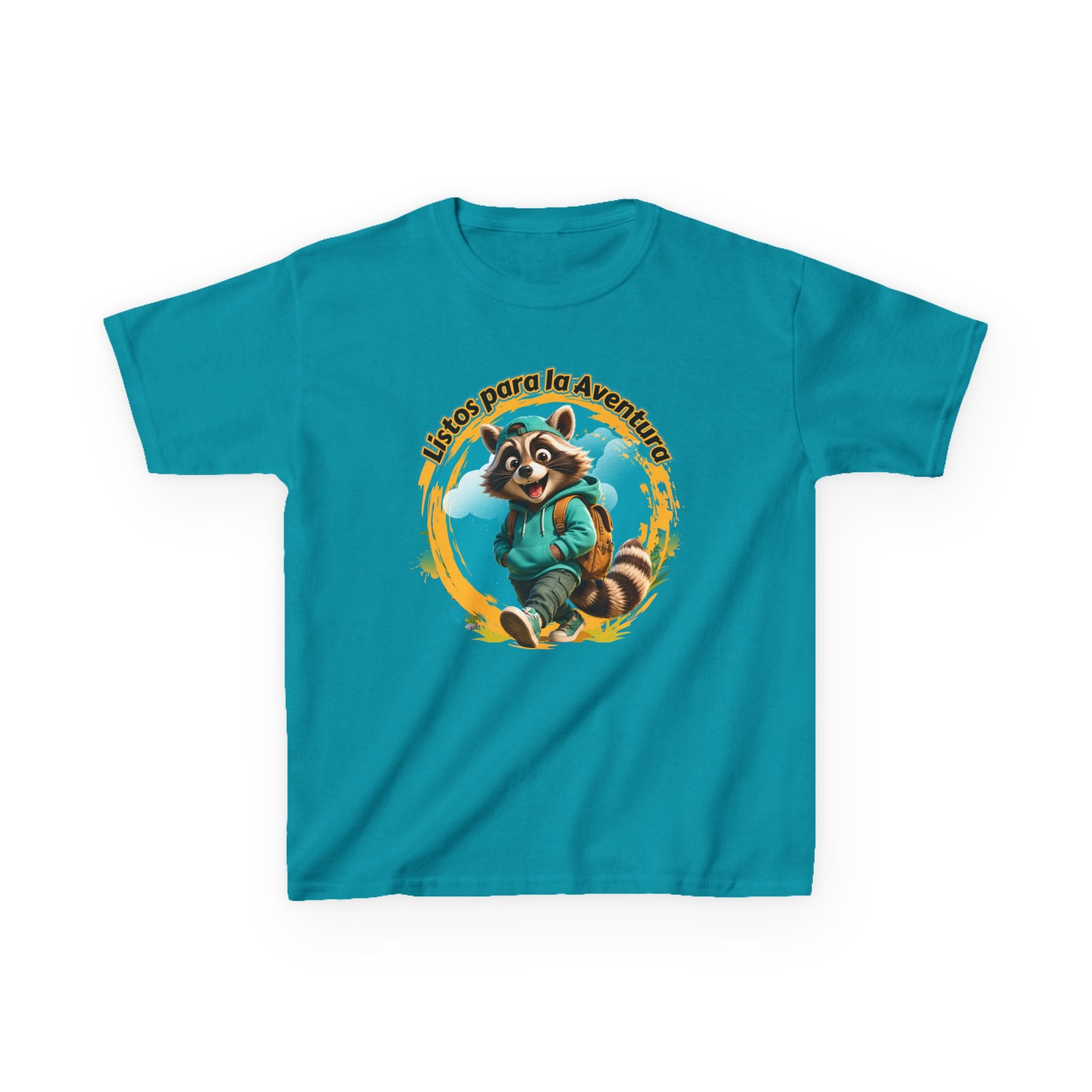 Kids Tee — "Listos para la Aventura" Cute Raccoon Explorer Graphic